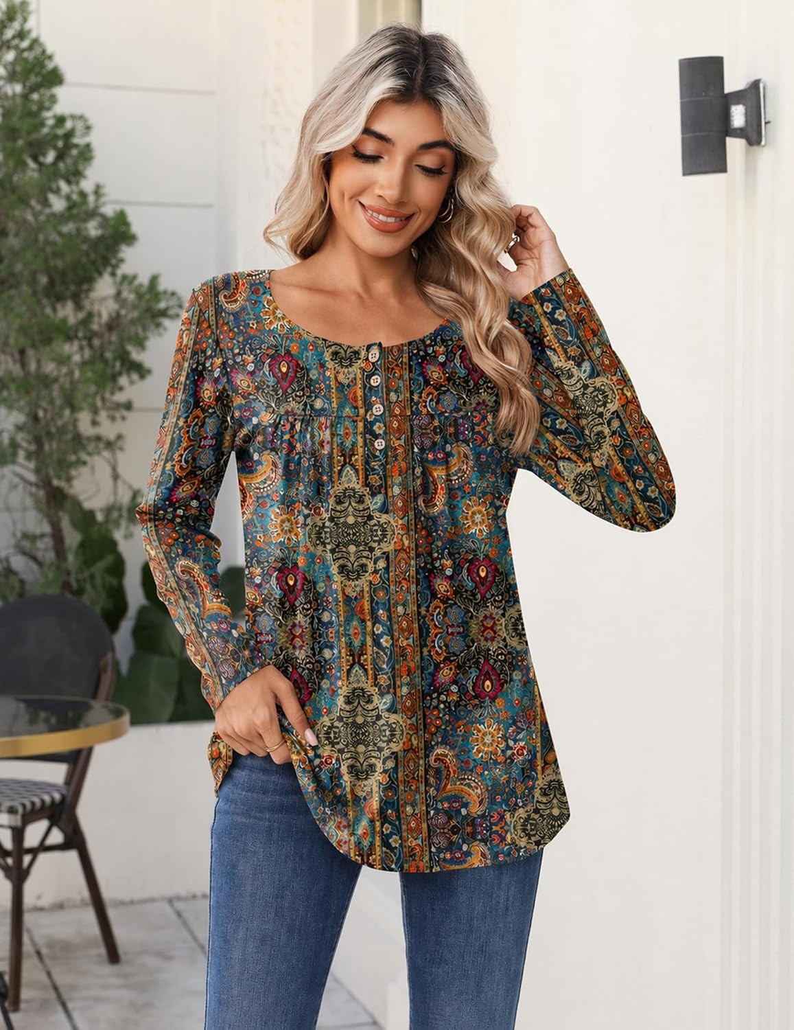 image:imageZeagoo Long Sleeve Shirts for Women Dressy Casual Blouses Loose Tunic TopsMulticolormz721