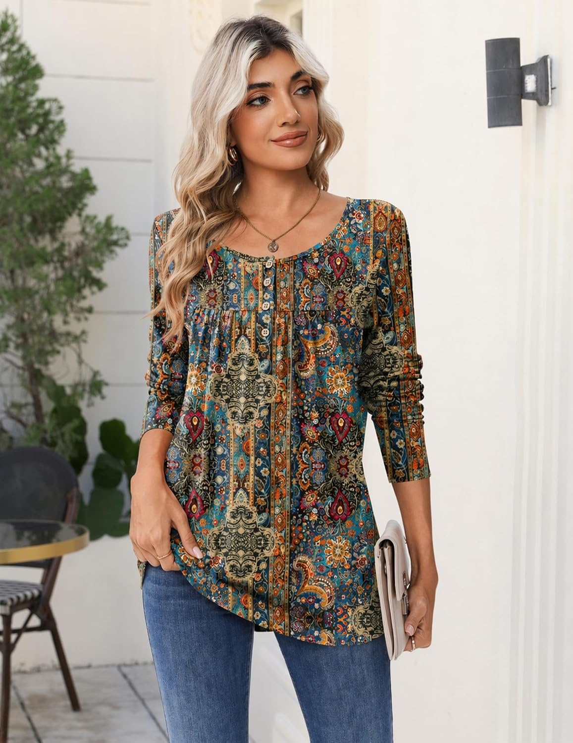 image:imageZeagoo Long Sleeve Shirts for Women Dressy Casual Blouses Loose Tunic TopsMulticolormz721