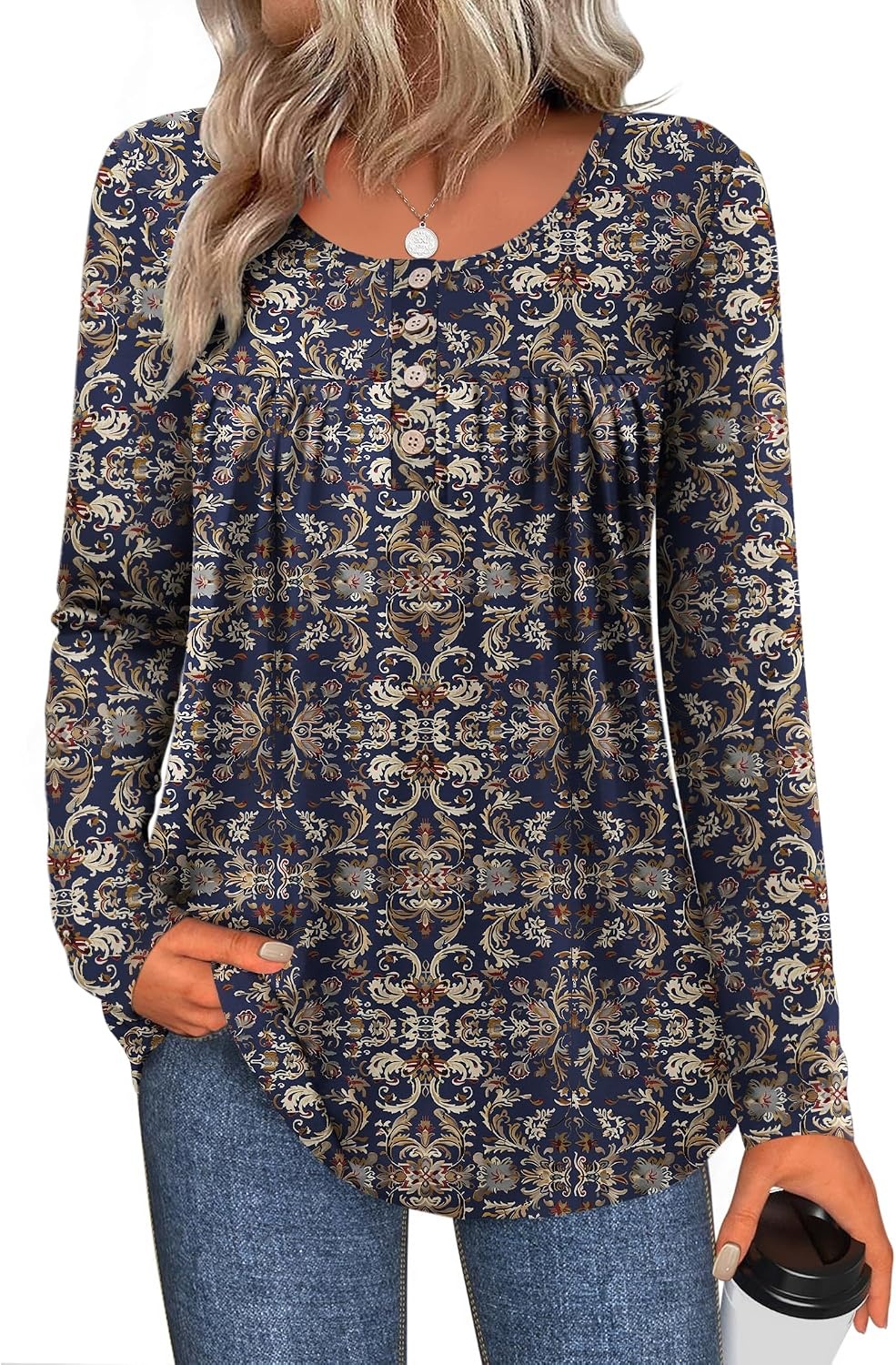 image:imageZeagoo Long Sleeve Shirts for Women Dressy Casual Blouses Loose Tunic TopsMulticolormz869