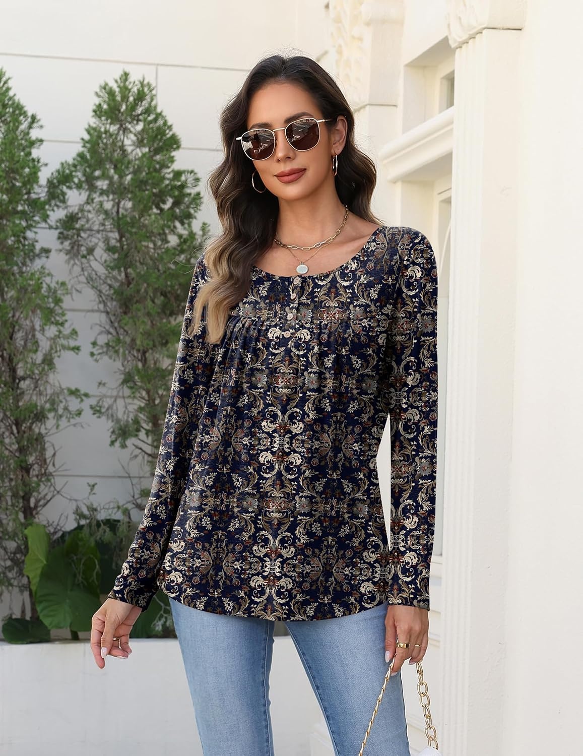 image:imageZeagoo Long Sleeve Shirts for Women Dressy Casual Blouses Loose Tunic TopsMulticolormz869