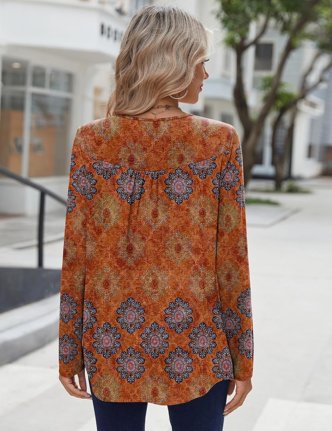 image:imageZeagoo Long Sleeve Shirts for Women Dressy Casual Blouses Loose Tunic TopsOrangemz836