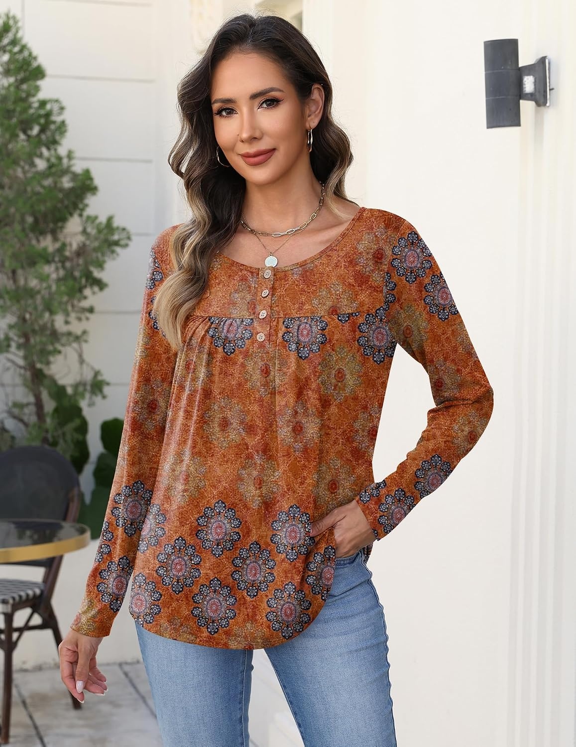 image:imageZeagoo Long Sleeve Shirts for Women Dressy Casual Blouses Loose Tunic TopsOrangemz836
