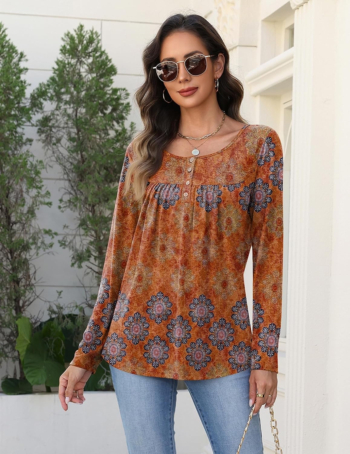 image:imageZeagoo Long Sleeve Shirts for Women Dressy Casual Blouses Loose Tunic TopsOrangemz836