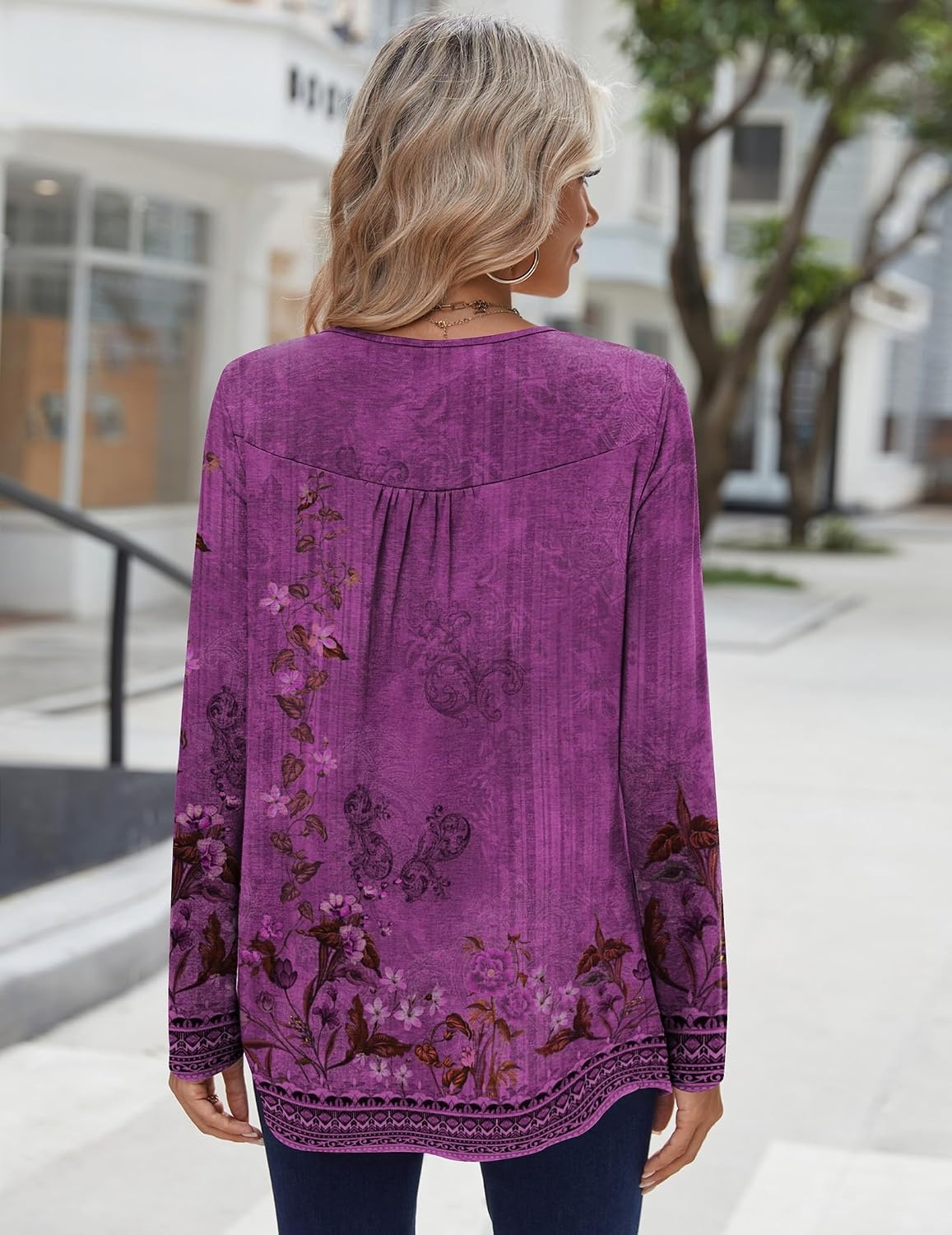 image:imageZeagoo Long Sleeve Shirts for Women Dressy Casual Blouses Loose Tunic TopsPurple Flowermz841