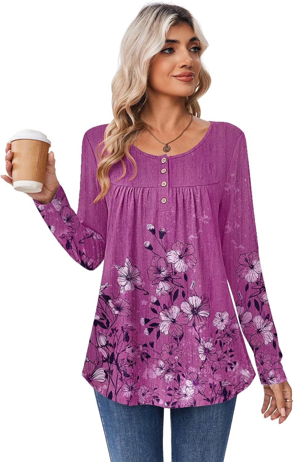 image:imageZeagoo Long Sleeve Shirts for Women Dressy Casual Blouses Loose Tunic TopsPurplesf219