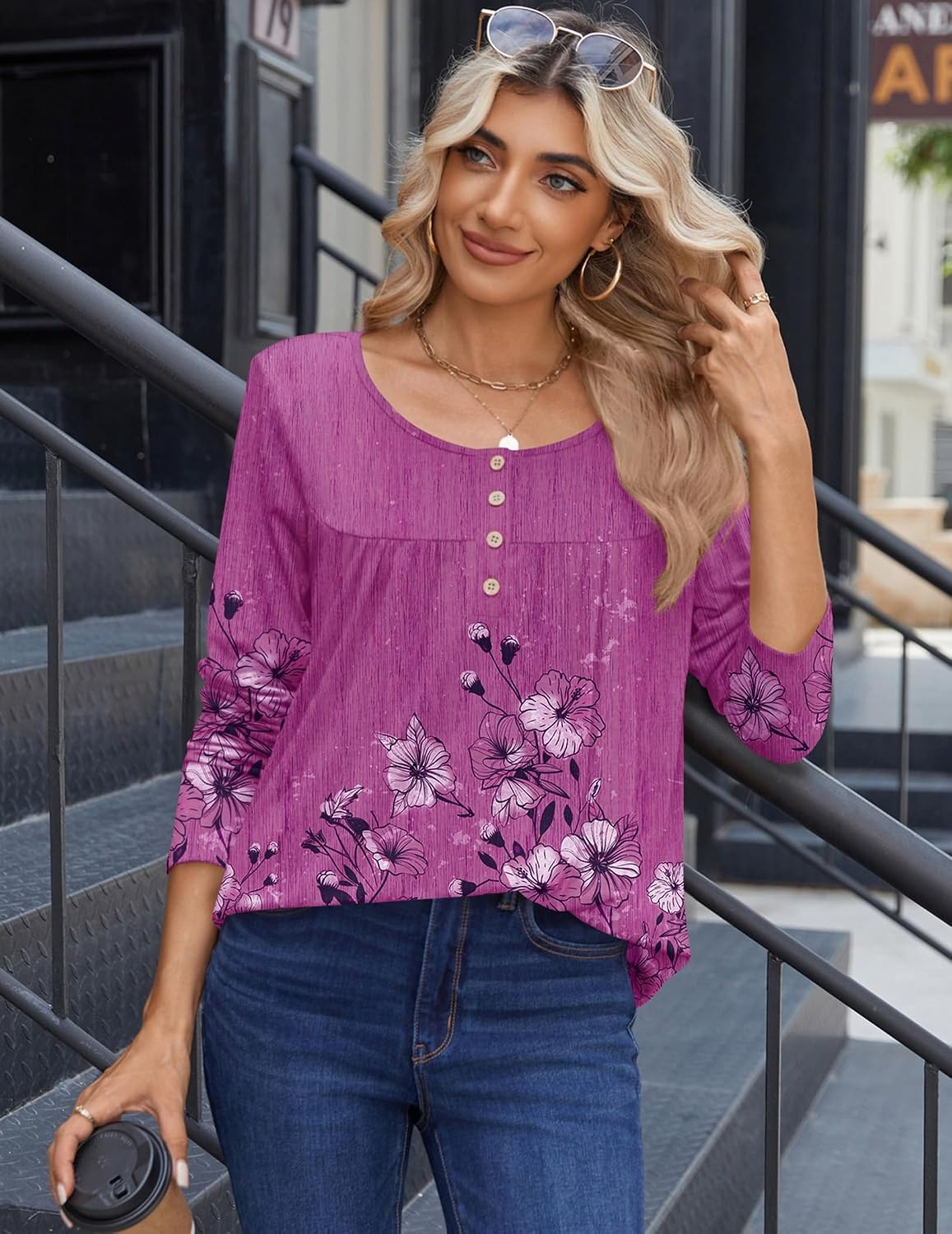 image:imageZeagoo Long Sleeve Shirts for Women Dressy Casual Blouses Loose Tunic TopsPurplesf219