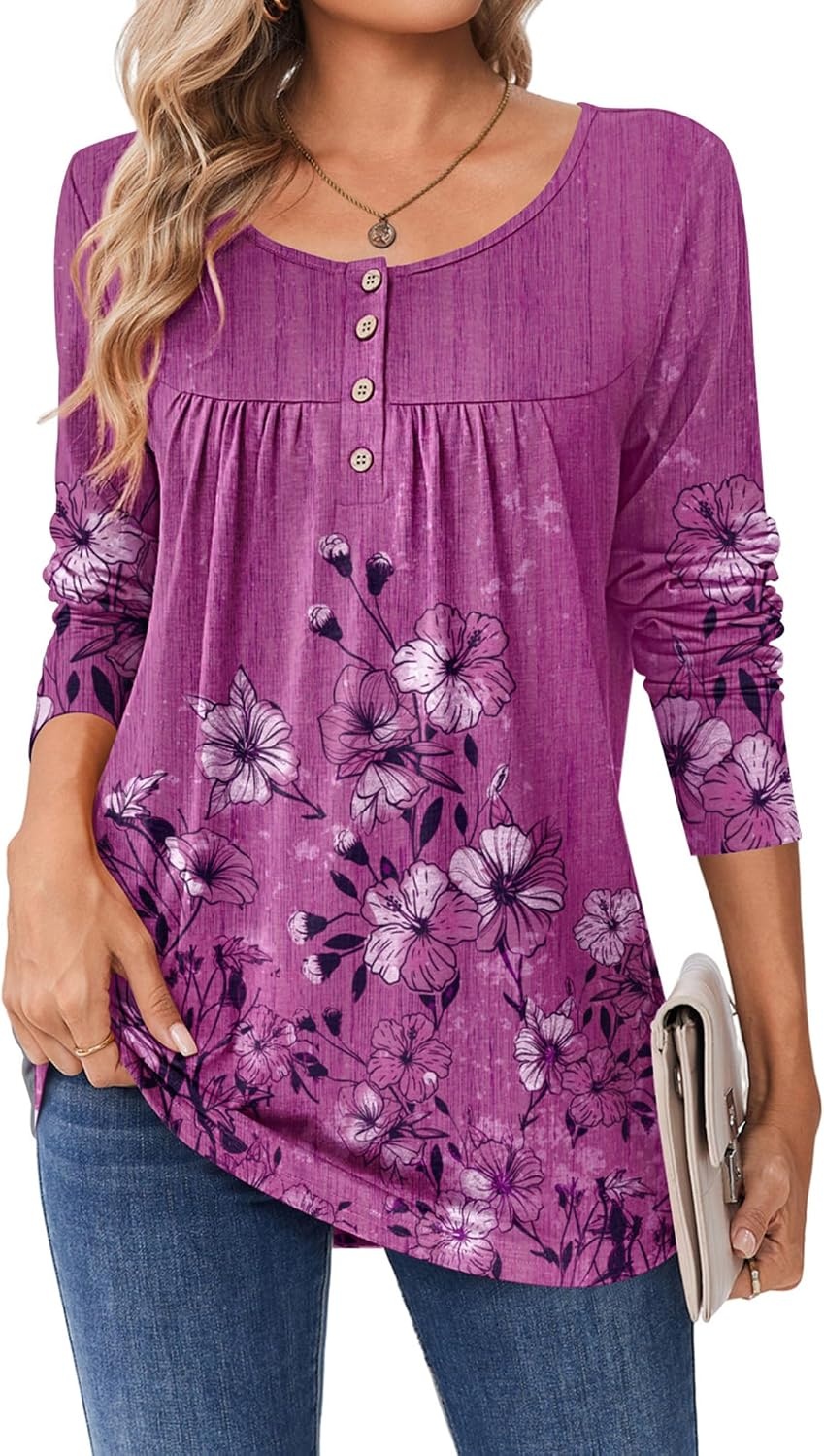 image:imageZeagoo Long Sleeve Shirts for Women Dressy Casual Blouses Loose Tunic TopsPurplesf219