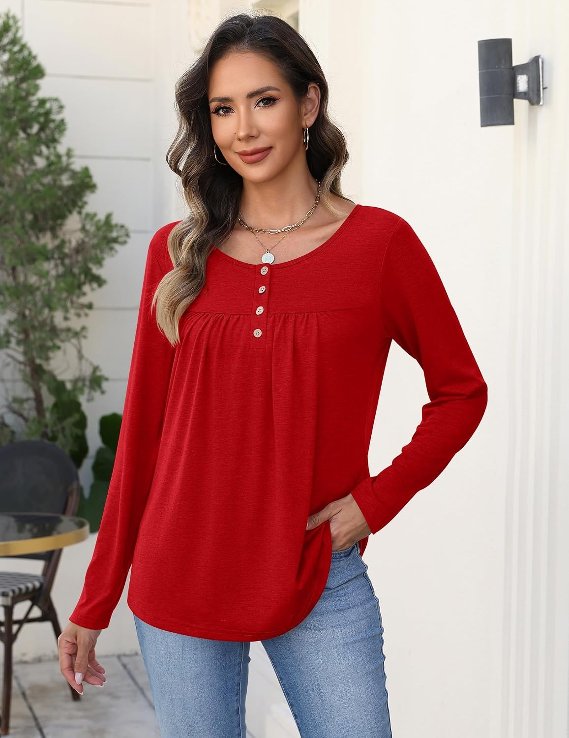 image:imageZeagoo Long Sleeve Shirts for Women Dressy Casual Blouses Loose Tunic TopsRed
