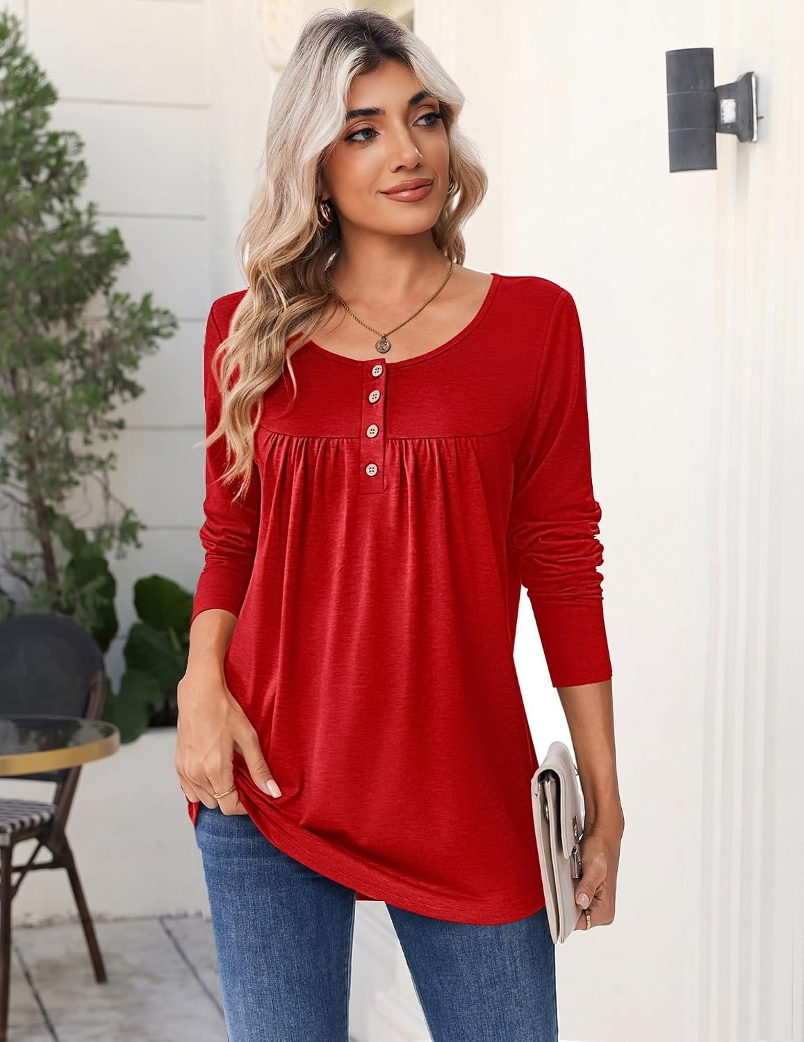 image:imageZeagoo Long Sleeve Shirts for Women Dressy Casual Blouses Loose Tunic TopsRed