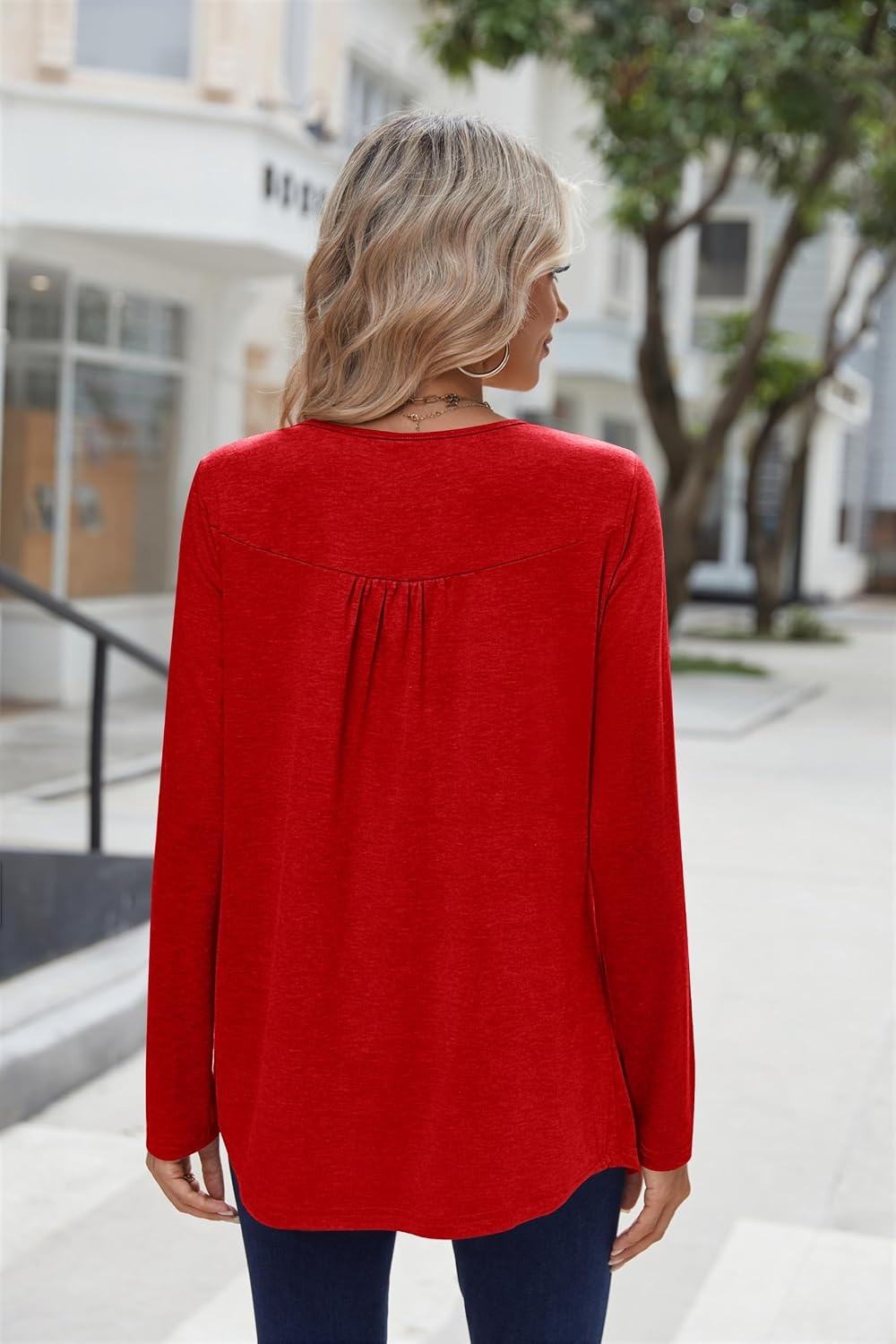 image:imageZeagoo Long Sleeve Shirts for Women Dressy Casual Blouses Loose Tunic TopsRed