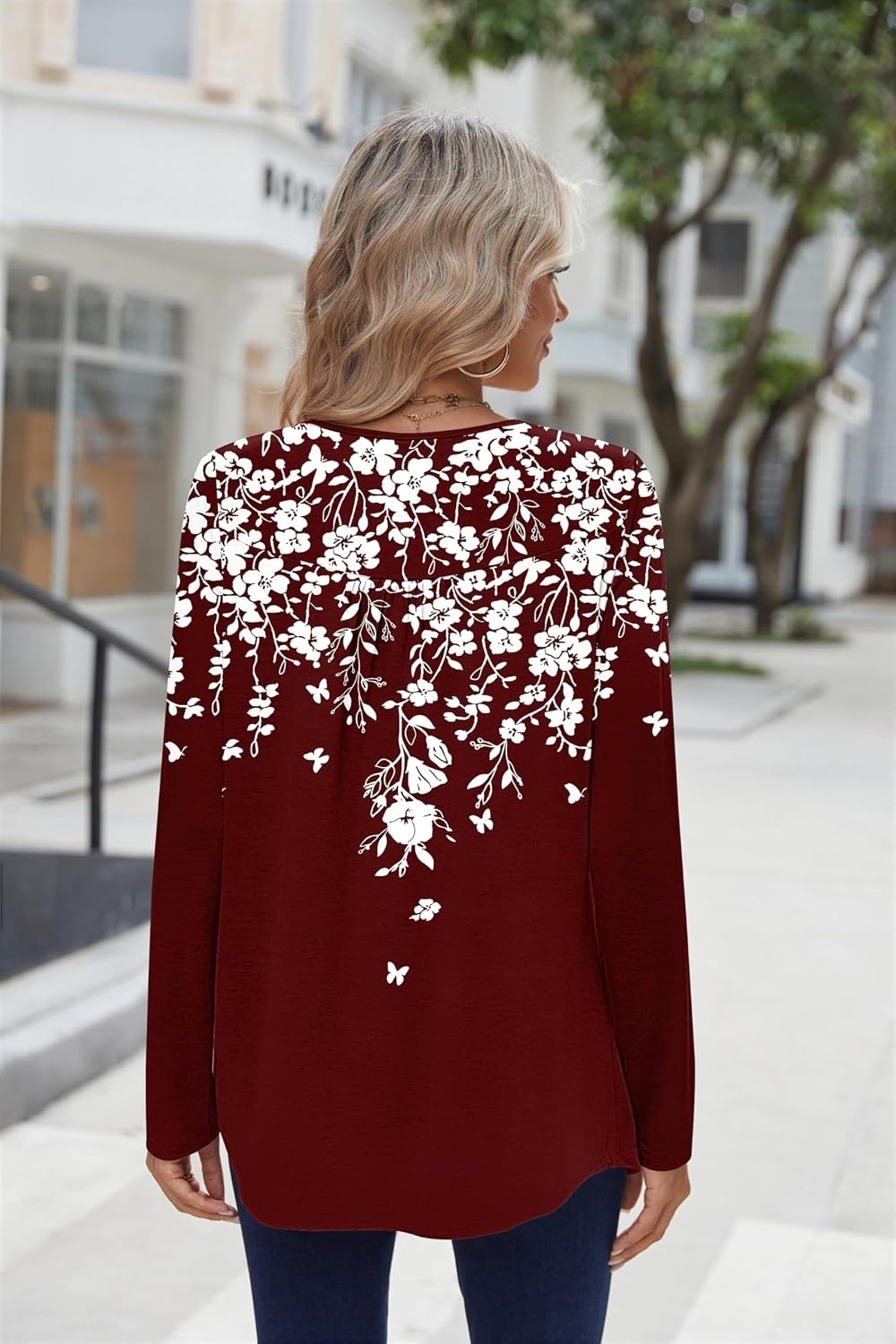 image:imageZeagoo Long Sleeve Shirts for Women Dressy Casual Blouses Loose Tunic TopsRed Flowersf186