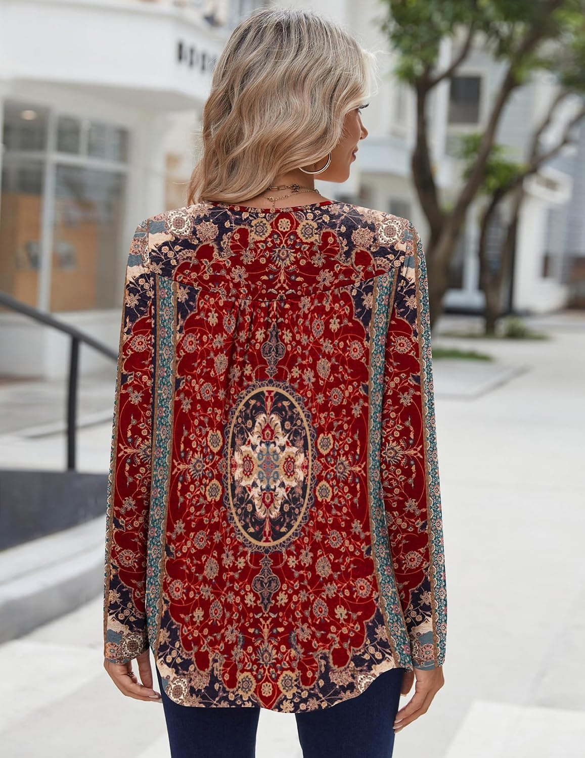 image:imageZeagoo Long Sleeve Shirts for Women Dressy Casual Blouses Loose Tunic TopsRed Printmz870
