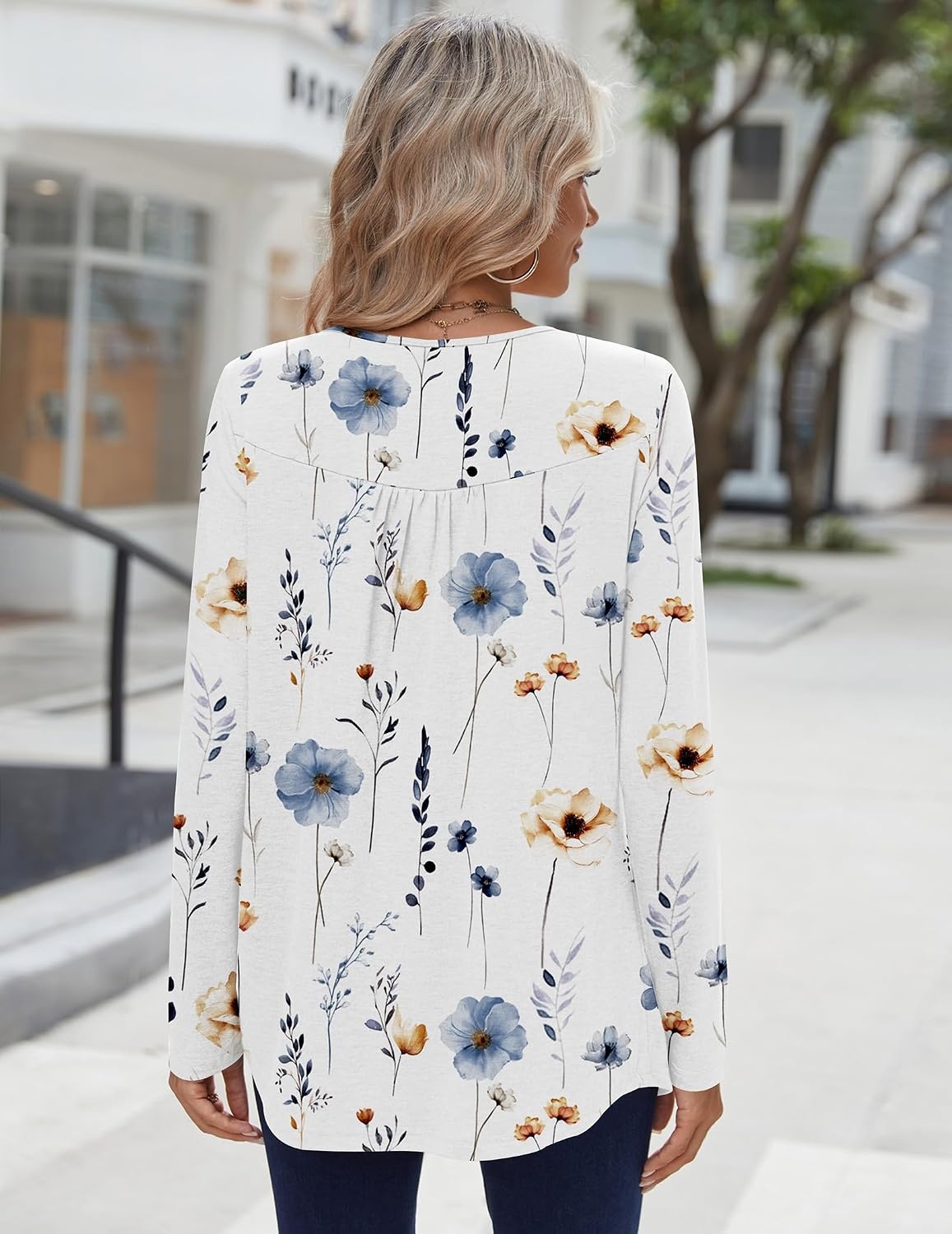 image:imageZeagoo Long Sleeve Shirts for Women Dressy Casual Blouses Loose Tunic TopsWhite Flowerbf290