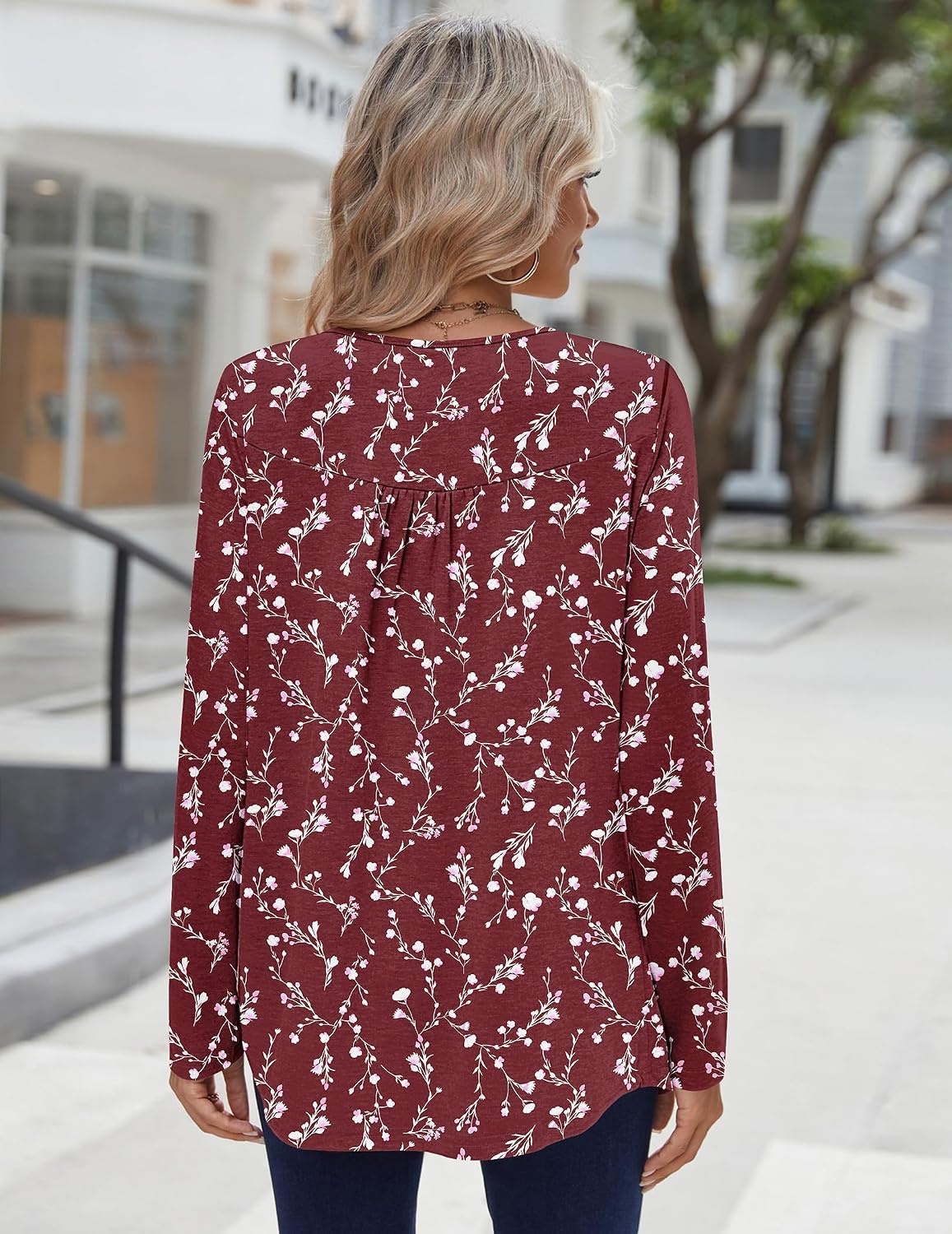 image:imageZeagoo Long Sleeve Shirts for Women Dressy Casual Blouses Loose Tunic TopsWine Redbf321