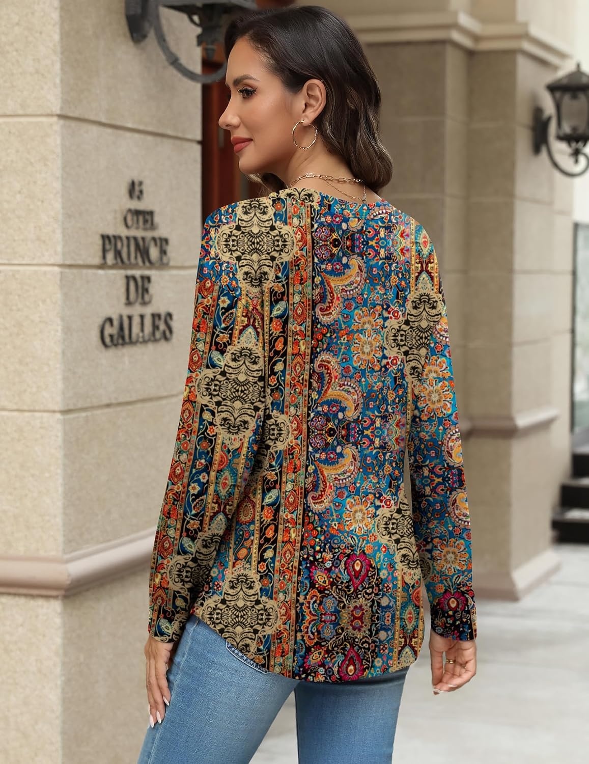 image:imageZeagoo Long Sleeve Shirts for Women Henley T Shirts Loose Fit Tunics Dressy Casual Work Blouses Fall Fashion TopsBrown Boho