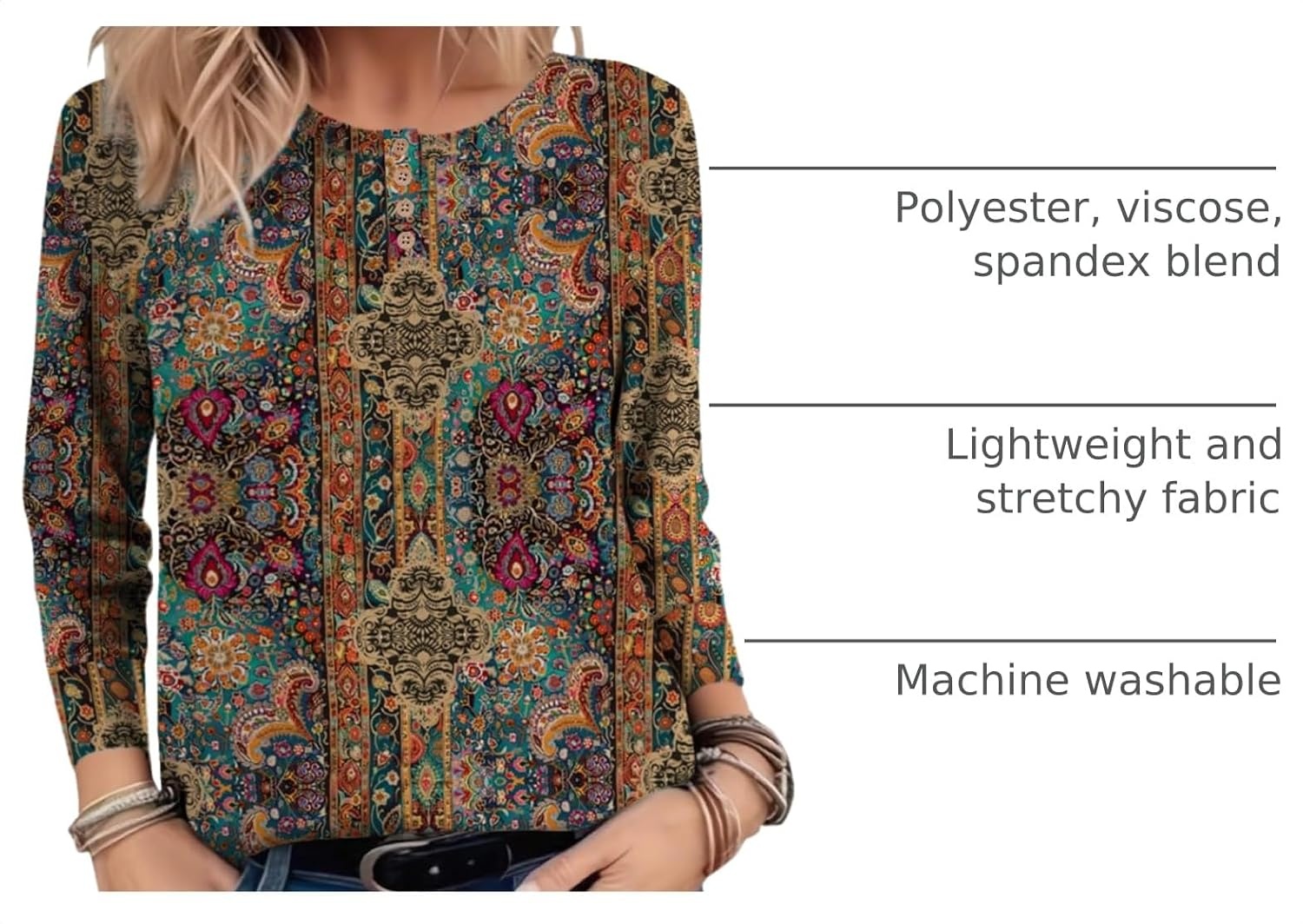 image:imageZeagoo Long Sleeve Shirts for Women Henley T Shirts Loose Fit Tunics Dressy Casual Work Blouses Fall Fashion TopsBrown Boho