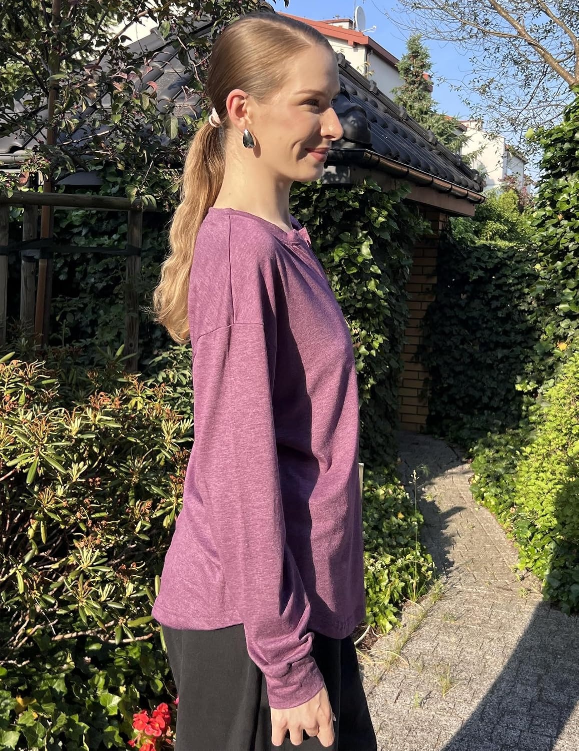 image:imageZeagoo Long Sleeve Shirts for Women Henley T Shirts Loose Fit Tunics Dressy Casual Work Blouses Fall Fashion TopsPurple