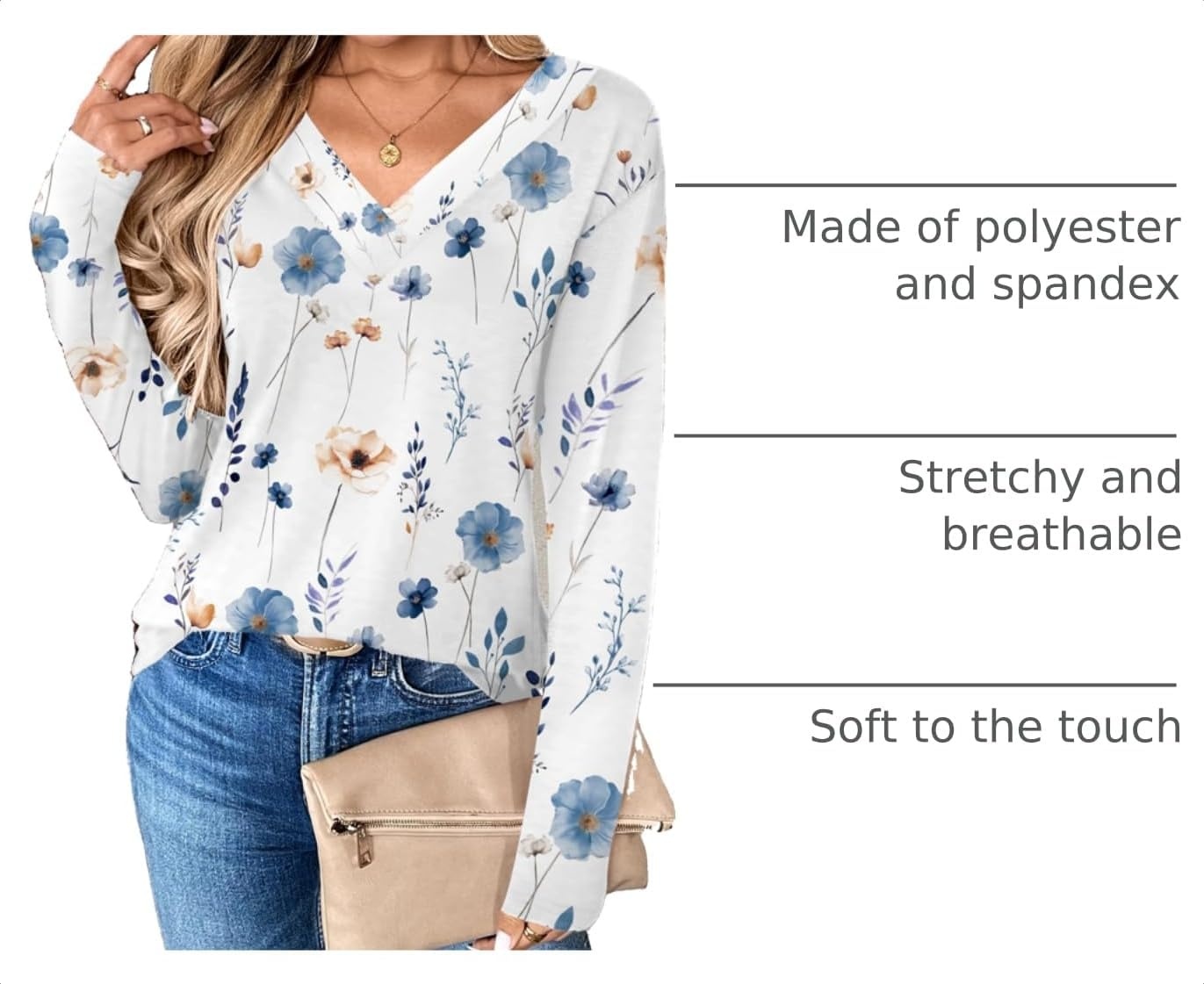 image:imageZeagoo Women Long Sleeve Tops Dressy Casual V Neck Shirt Fall Work BlouseBf112