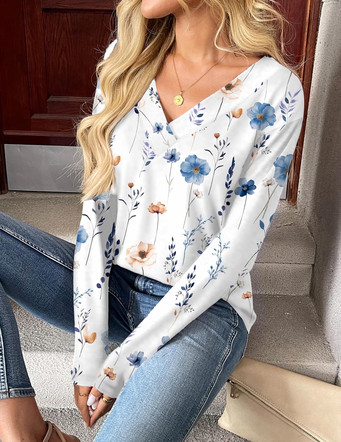 image:imageZeagoo Women Long Sleeve Tops Dressy Casual V Neck Shirt Fall Work BlouseBf112