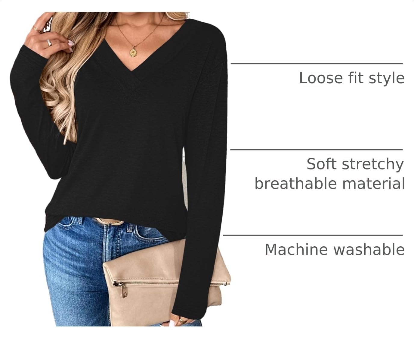 image:imageZeagoo Women Long Sleeve Tops Dressy Casual V Neck Shirt Fall Work BlouseBlack