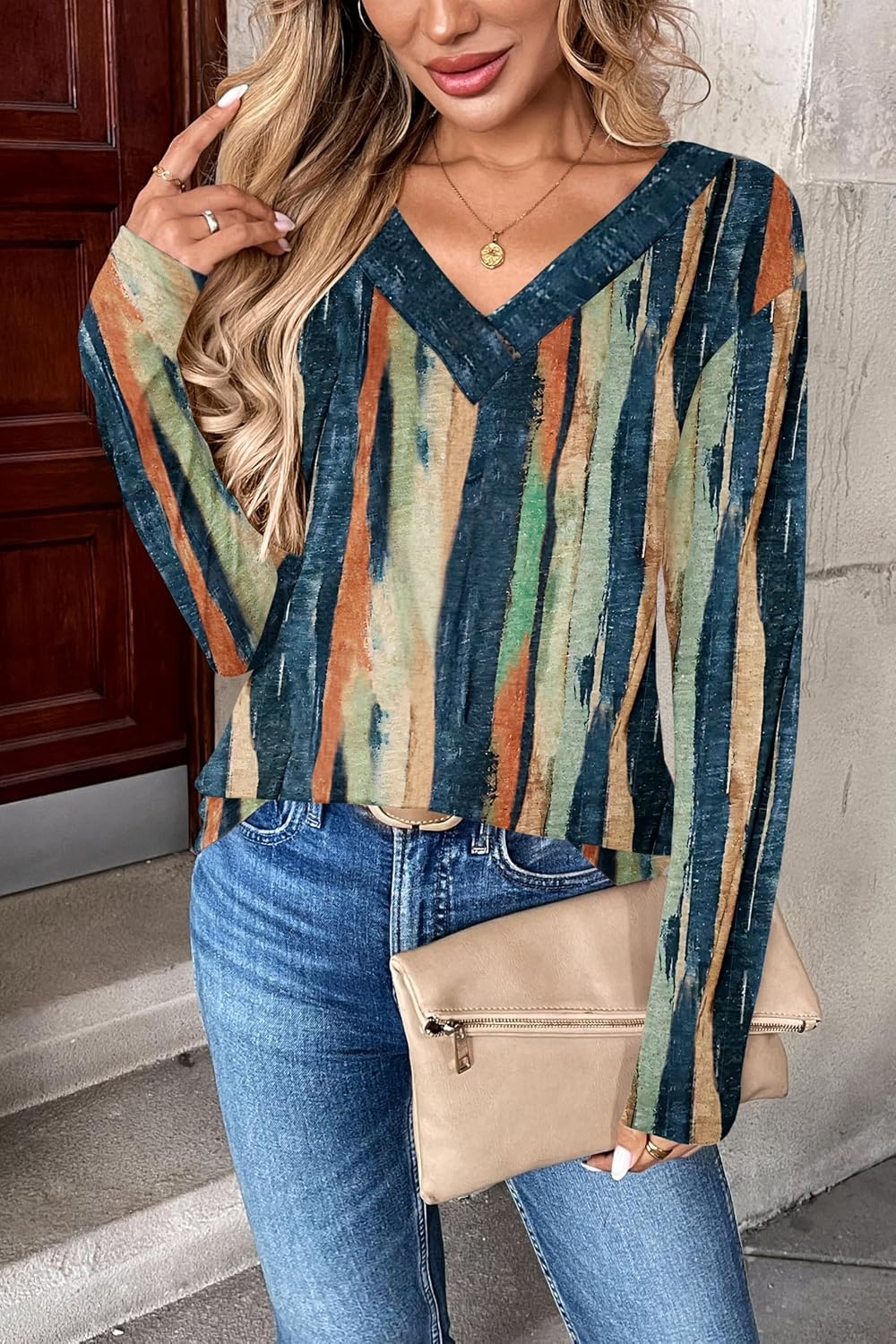 image:imageZeagoo Women Long Sleeve Tops Dressy Casual V Neck Shirt Fall Work BlouseCx289