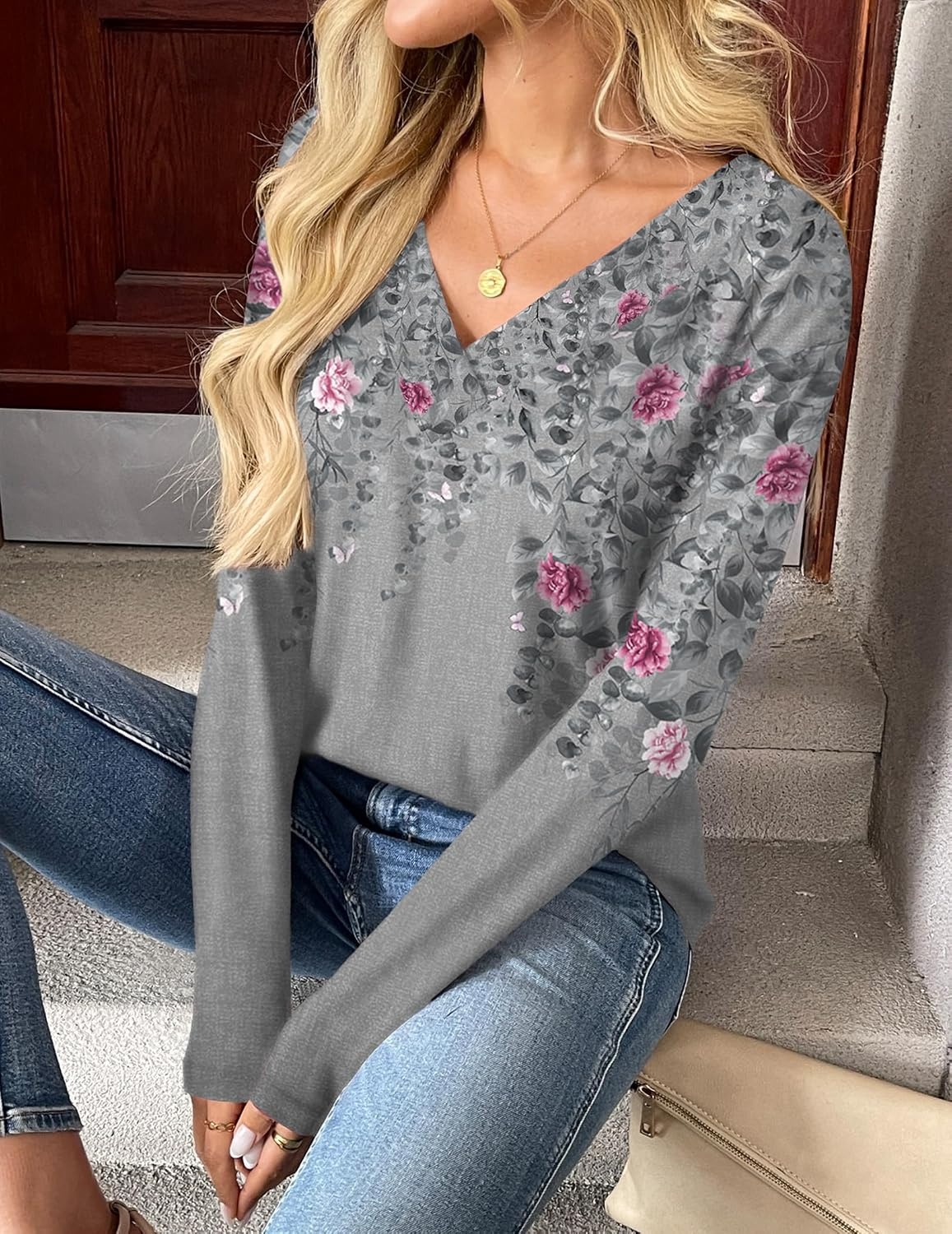 image:imageZeagoo Women Long Sleeve Tops Dressy Casual V Neck Shirt Fall Work BlouseHf36