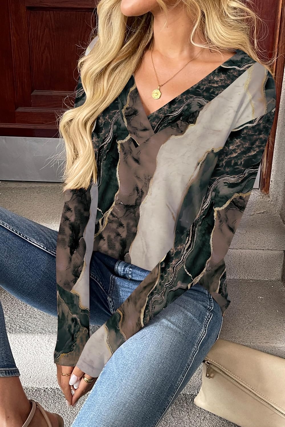 image:imageZeagoo Women Long Sleeve Tops Dressy Casual V Neck Shirt Fall Work BlouseMulticolorcx278