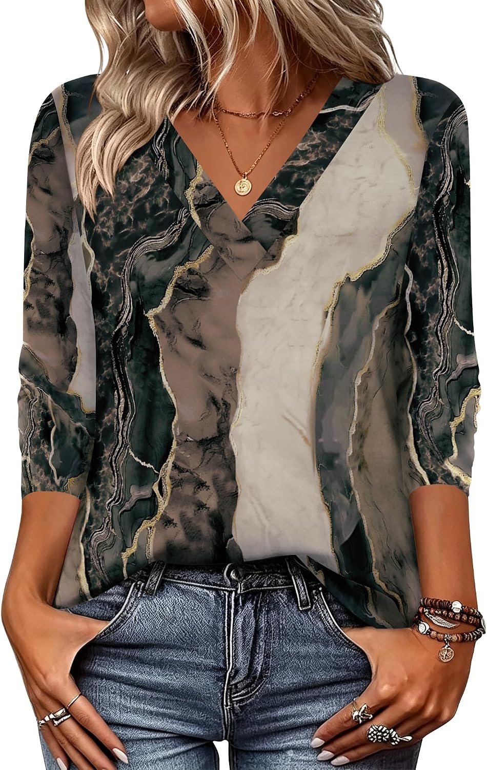 image:imageZeagoo Women Long Sleeve Tops Dressy Casual V Neck Shirt Fall Work BlouseMulticolorcx278