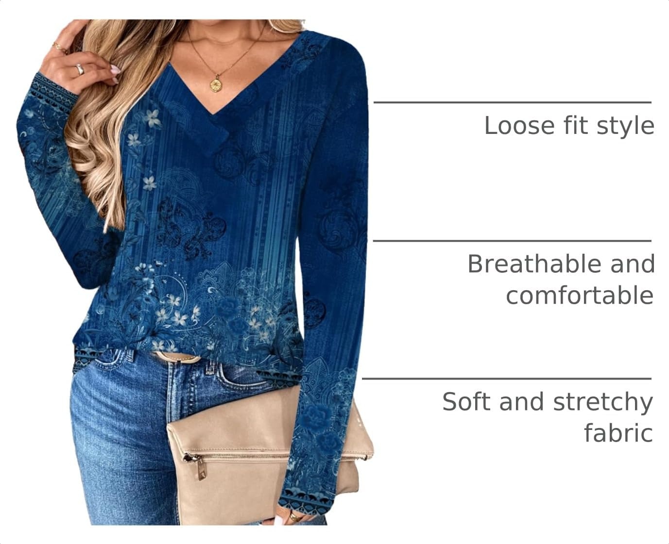 image:imageZeagoo Women Long Sleeve Tops Dressy Casual V Neck Shirt Fall Work BlouseMz712