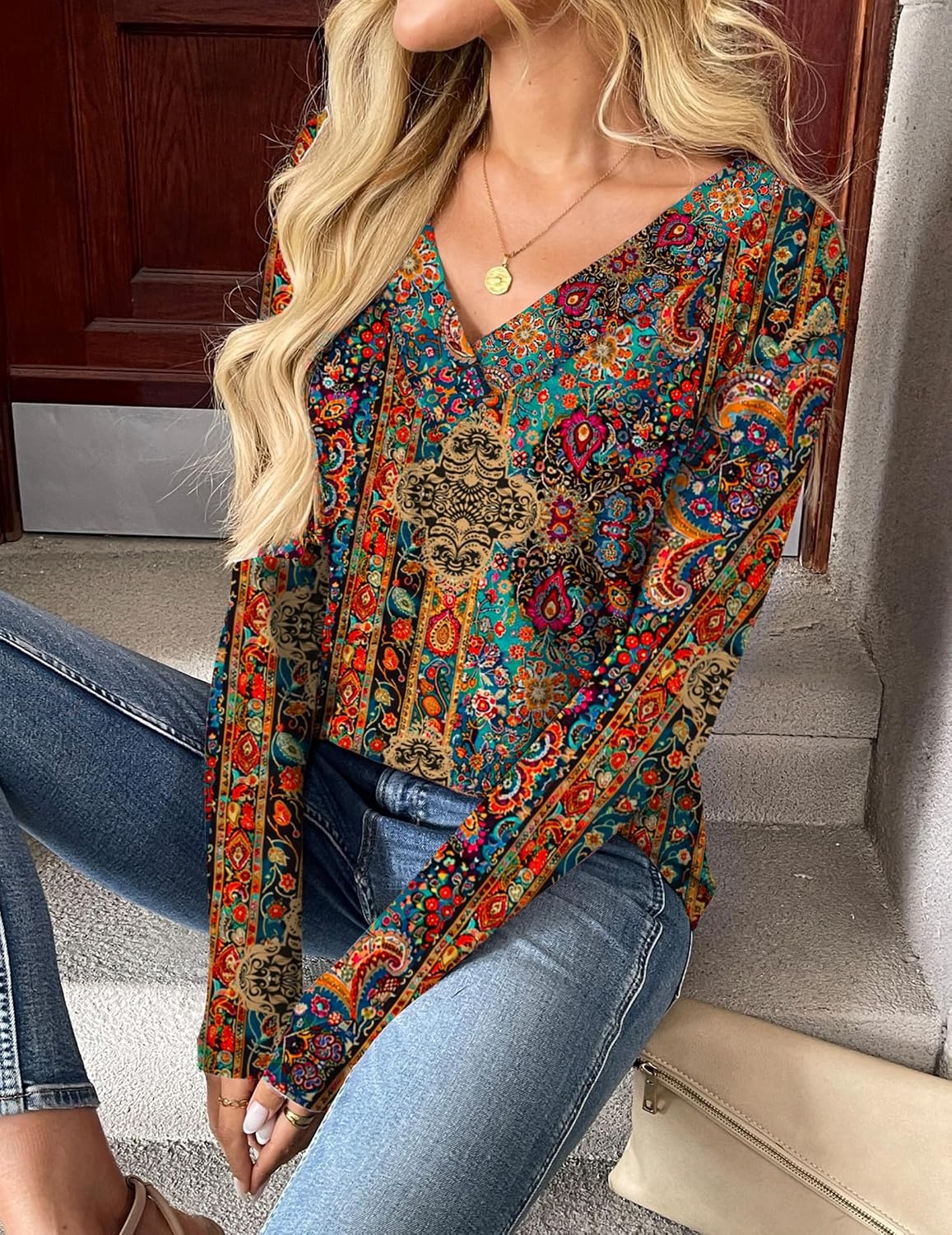 image:imageZeagoo Women Long Sleeve Tops Dressy Casual V Neck Shirt Fall Work BlouseMz721