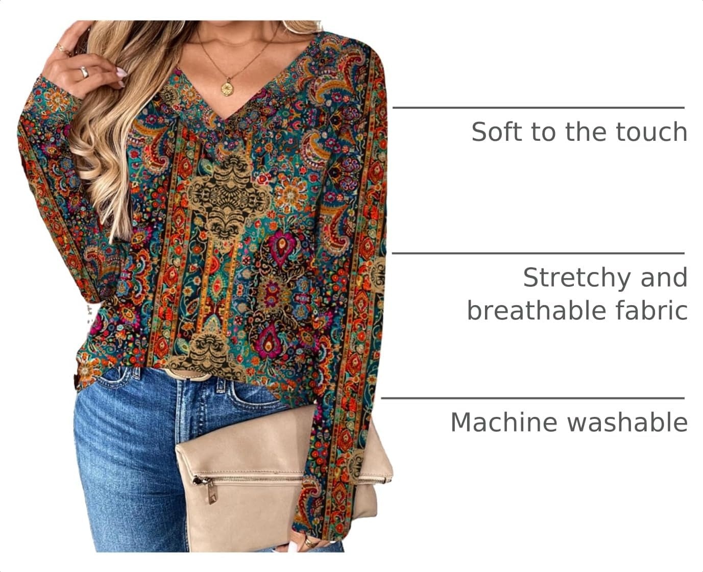 image:imageZeagoo Women Long Sleeve Tops Dressy Casual V Neck Shirt Fall Work BlouseMz721