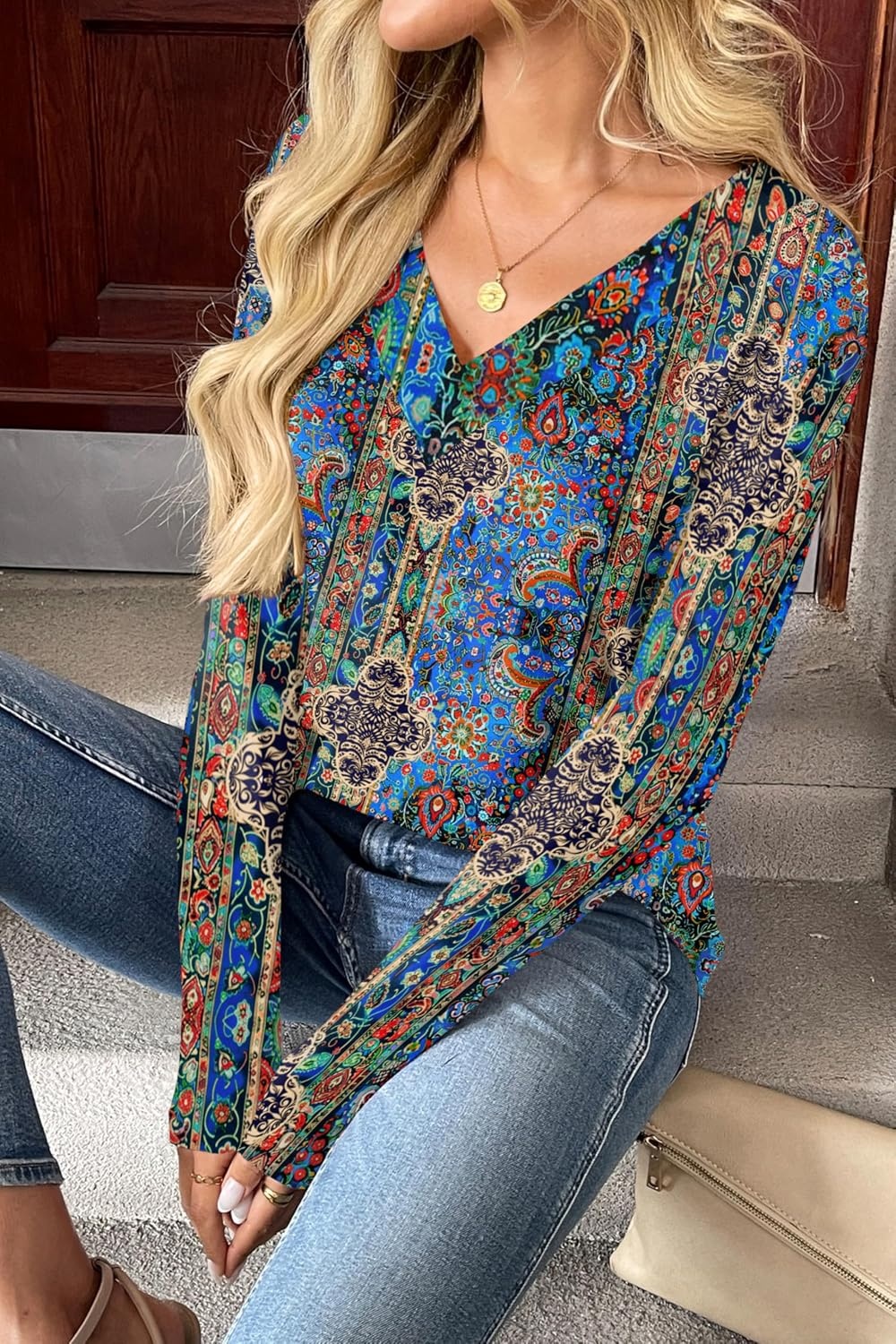 image:imageZeagoo Women Long Sleeve Tops Dressy Casual V Neck Shirt Fall Work BlouseMz779