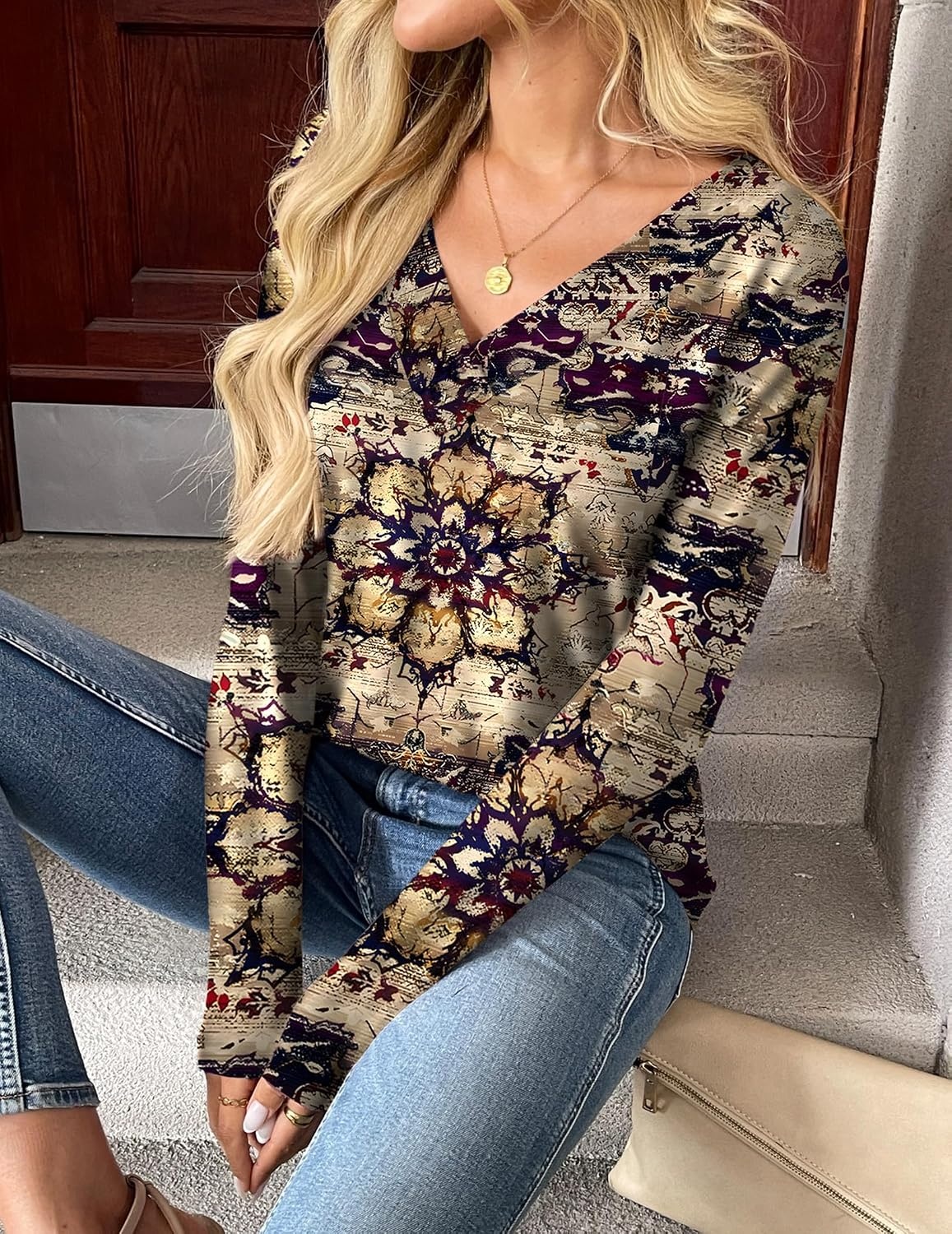 image:imageZeagoo Women Long Sleeve Tops Dressy Casual V Neck Shirt Fall Work BlouseMz857