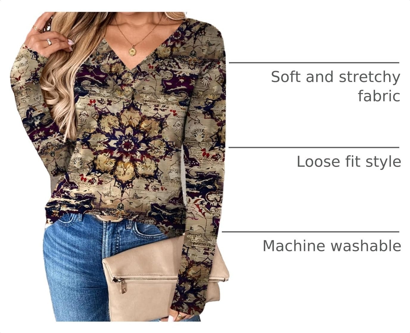 image:imageZeagoo Women Long Sleeve Tops Dressy Casual V Neck Shirt Fall Work BlouseMz857