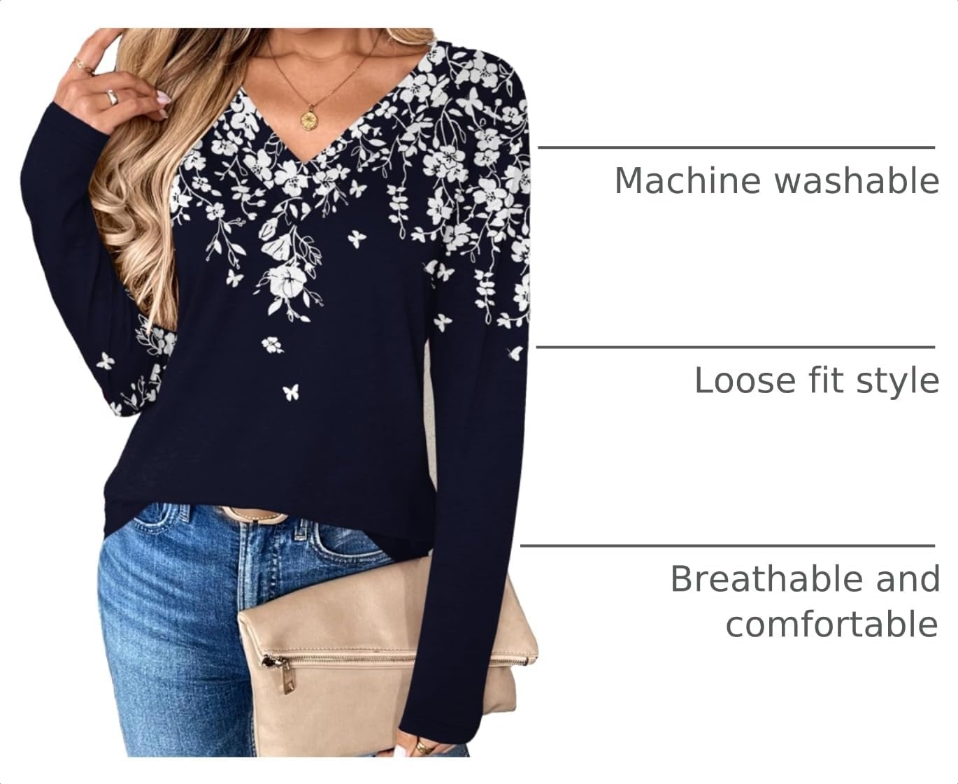 image:imageZeagoo Women Long Sleeve Tops Dressy Casual V Neck Shirt Fall Work BlouseSf103