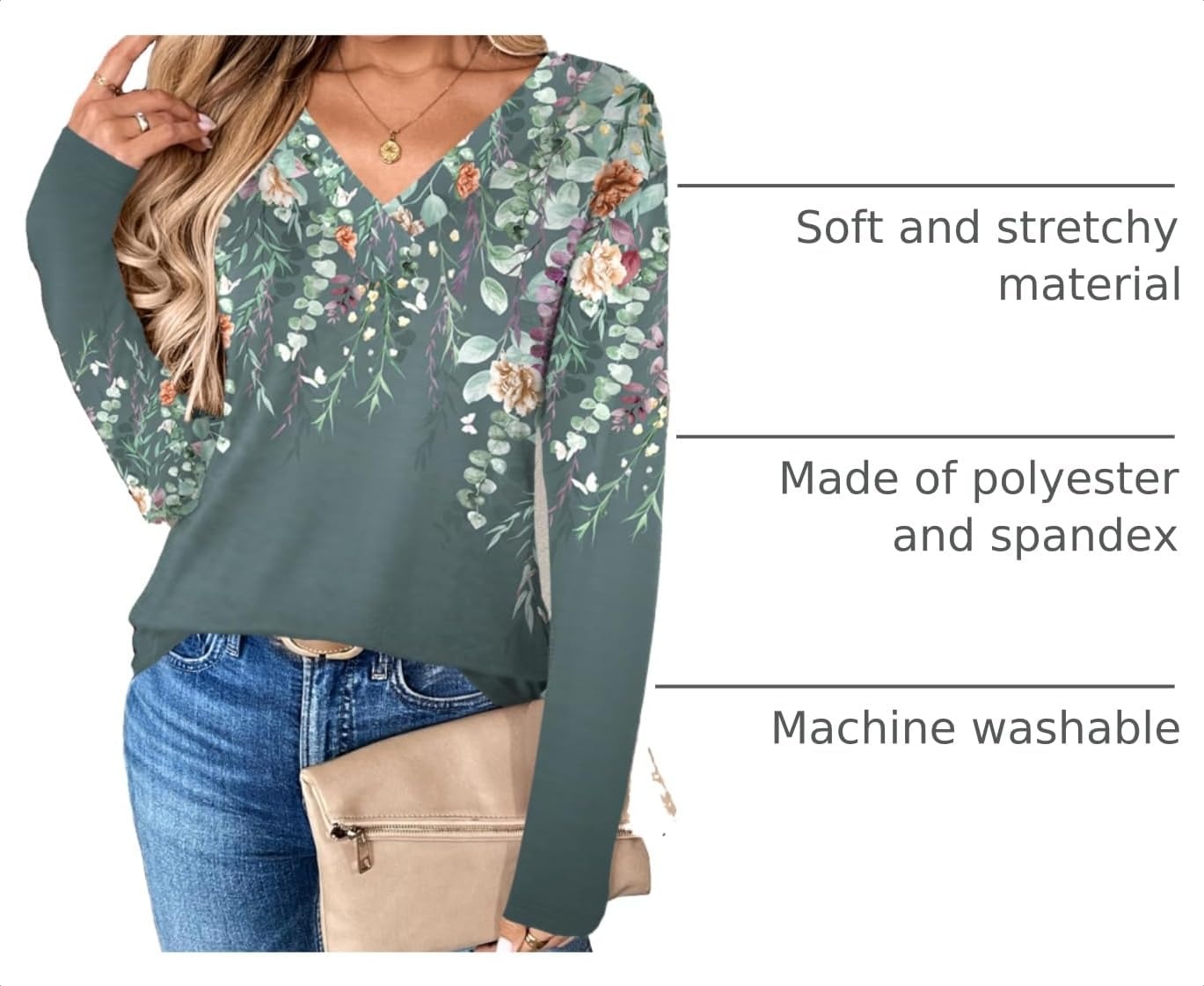 image:imageZeagoo Women Long Sleeve Tops Dressy Casual V Neck Shirt Fall Work BlouseWf71