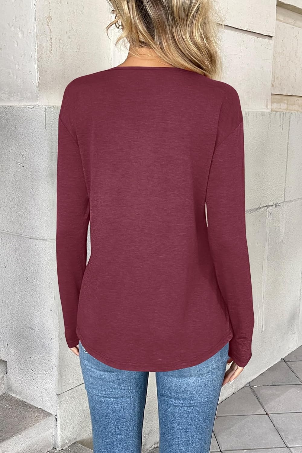 image:imageZeagoo Women Long Sleeve Tops Dressy Casual V Neck Shirt Fall Work BlouseWine Red