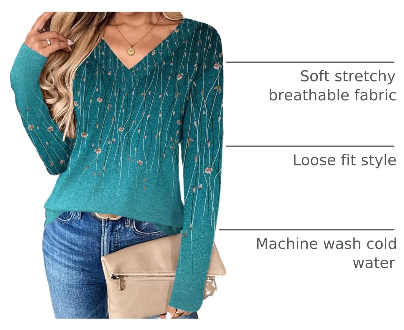image:imageZeagoo Women Long Sleeve Tops Dressy Casual V Neck Shirt Fall Work BlouseXh363