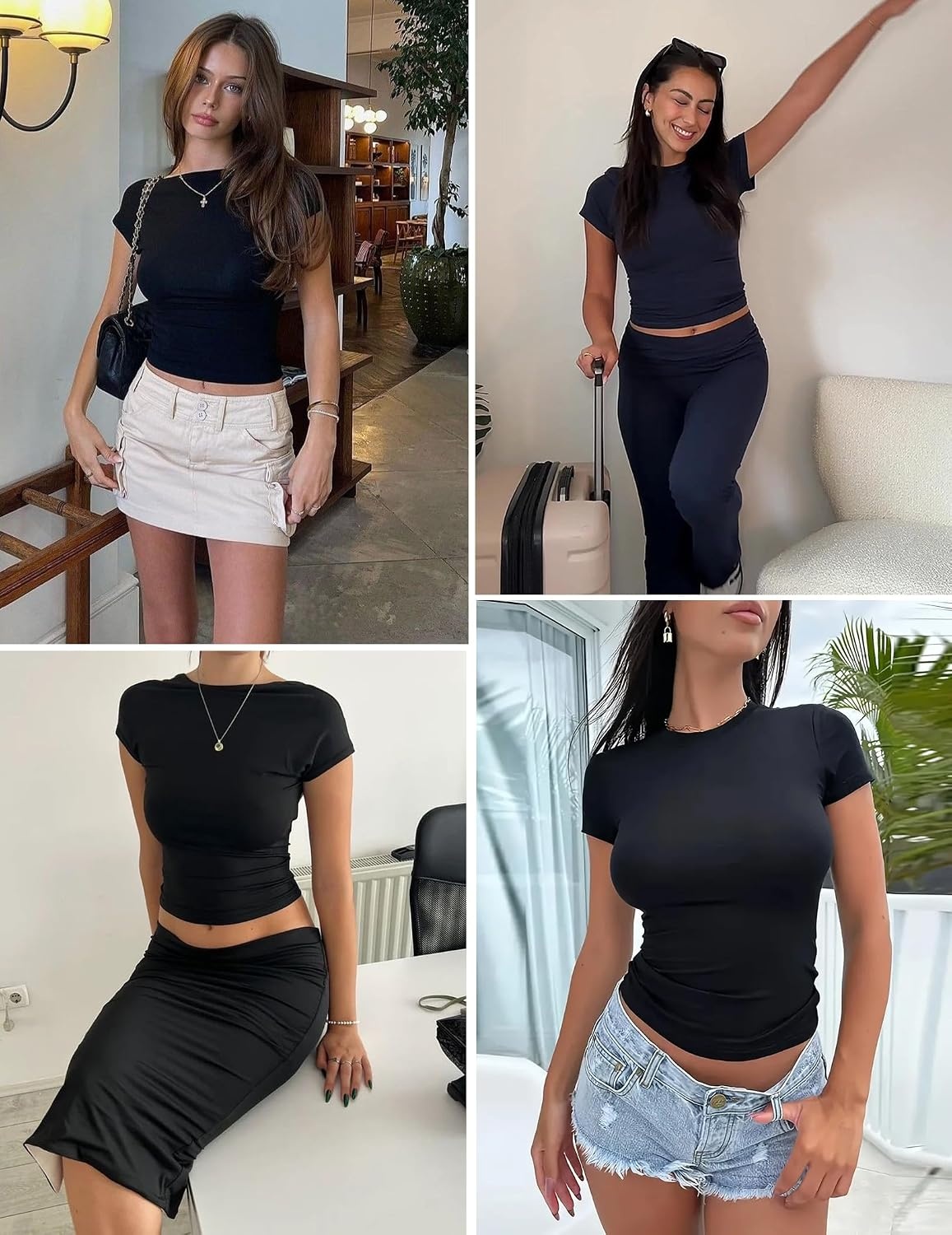 image:imageZeagoo Women Short Sleeve T Shirts Fitted Summer Tops Stretchy Basic TeeAblack