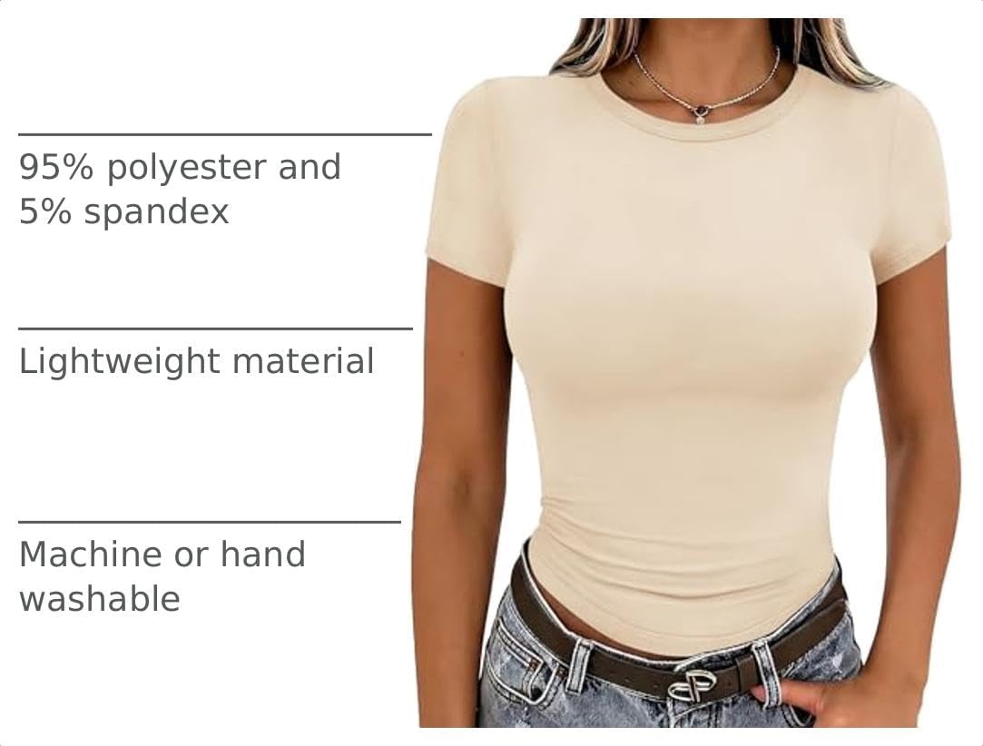 image:imageZeagoo Women Short Sleeve T Shirts Fitted Summer Tops Stretchy Basic TeeShort Sleeve Apricot