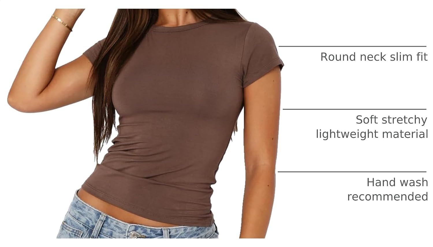 image:imageZeagoo Women Short Sleeve T Shirts Fitted Summer Tops Stretchy Basic TeeShort Sleeve Brown