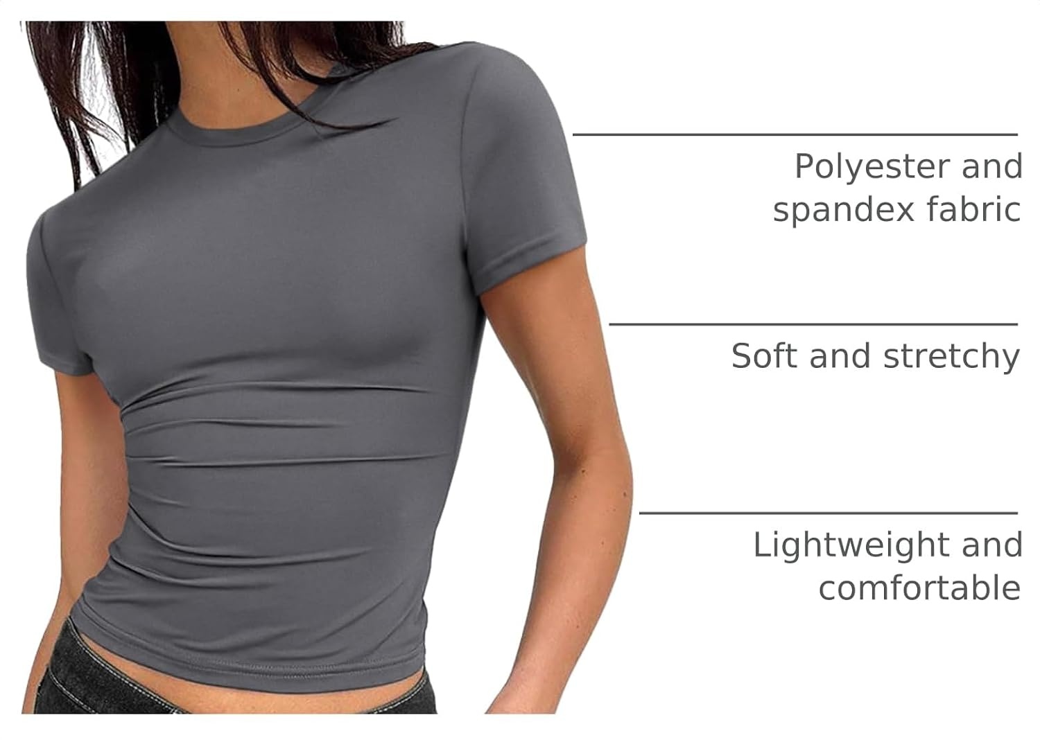 image:imageZeagoo Women Short Sleeve T Shirts Fitted Summer Tops Stretchy Basic TeeShort Sleeve Dark Grey