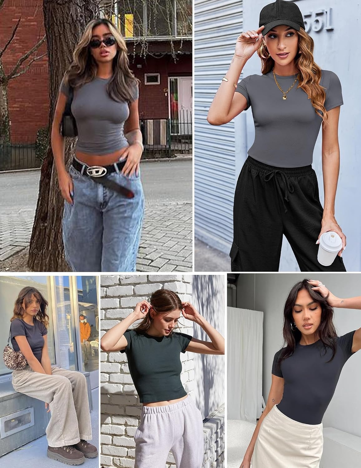 image:imageZeagoo Women Short Sleeve T Shirts Fitted Summer Tops Stretchy Basic TeeShort Sleeve Dark Grey