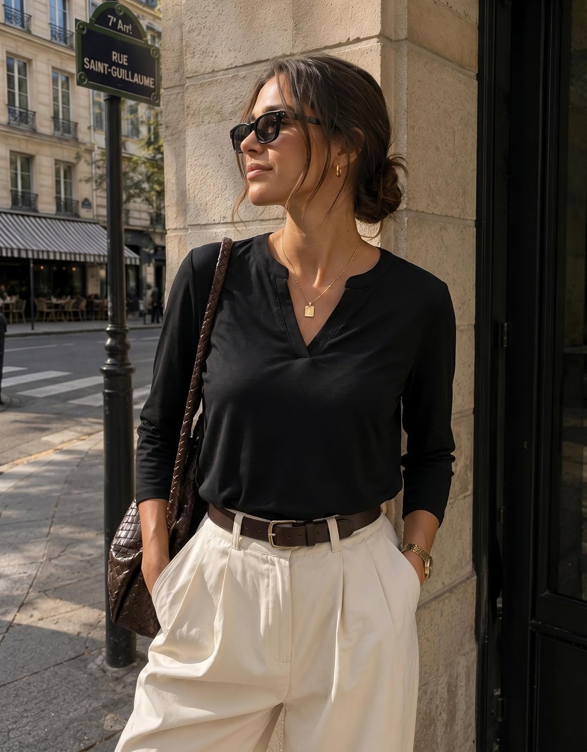 image:imageZeagoo Womens 34 Length Sleeve Tops V Neck Tunic Dressy Casual BlouseBlack
