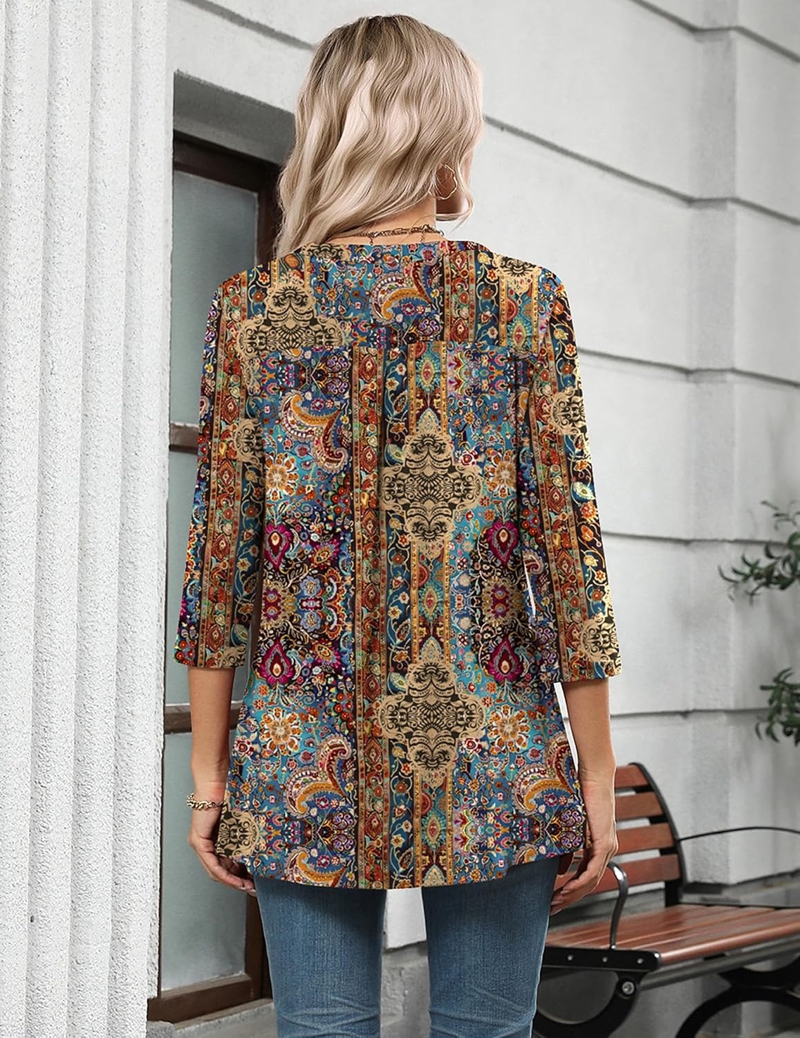 image:imageZeagoo Womens 34 Length Sleeve Tops V Neck Tunic Dressy Casual BlouseBoho Multicolor