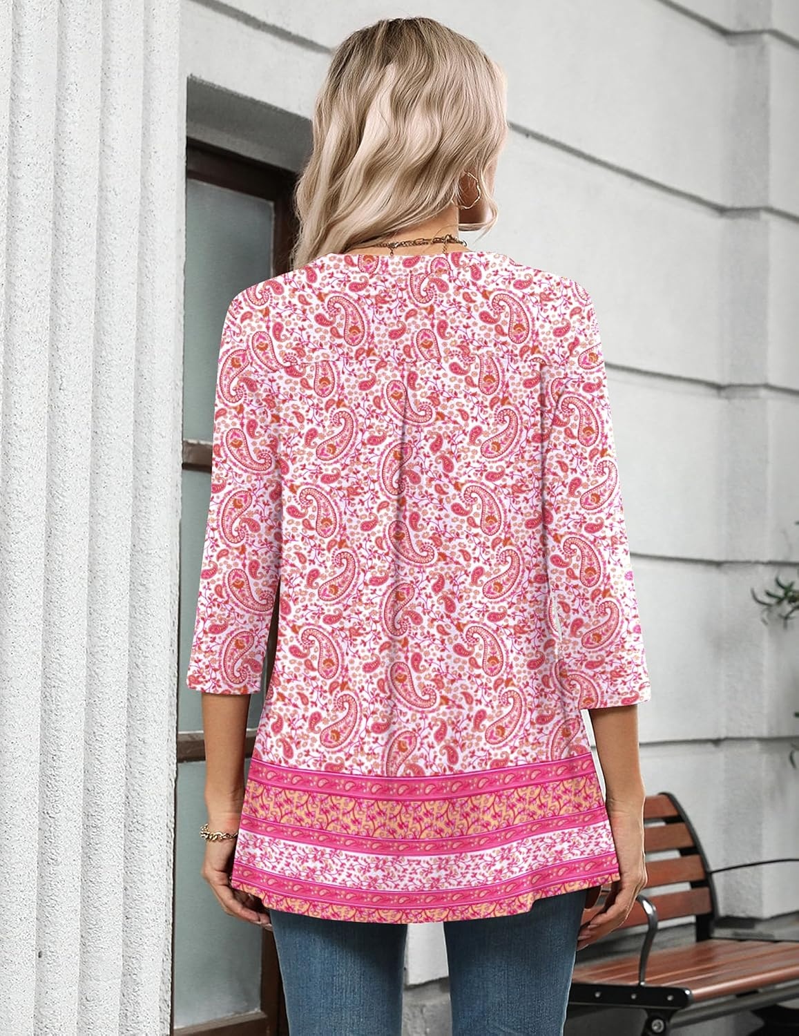 image:imageZeagoo Womens 34 Length Sleeve Tops V Neck Tunic Dressy Casual BlousePink Floral Mz744