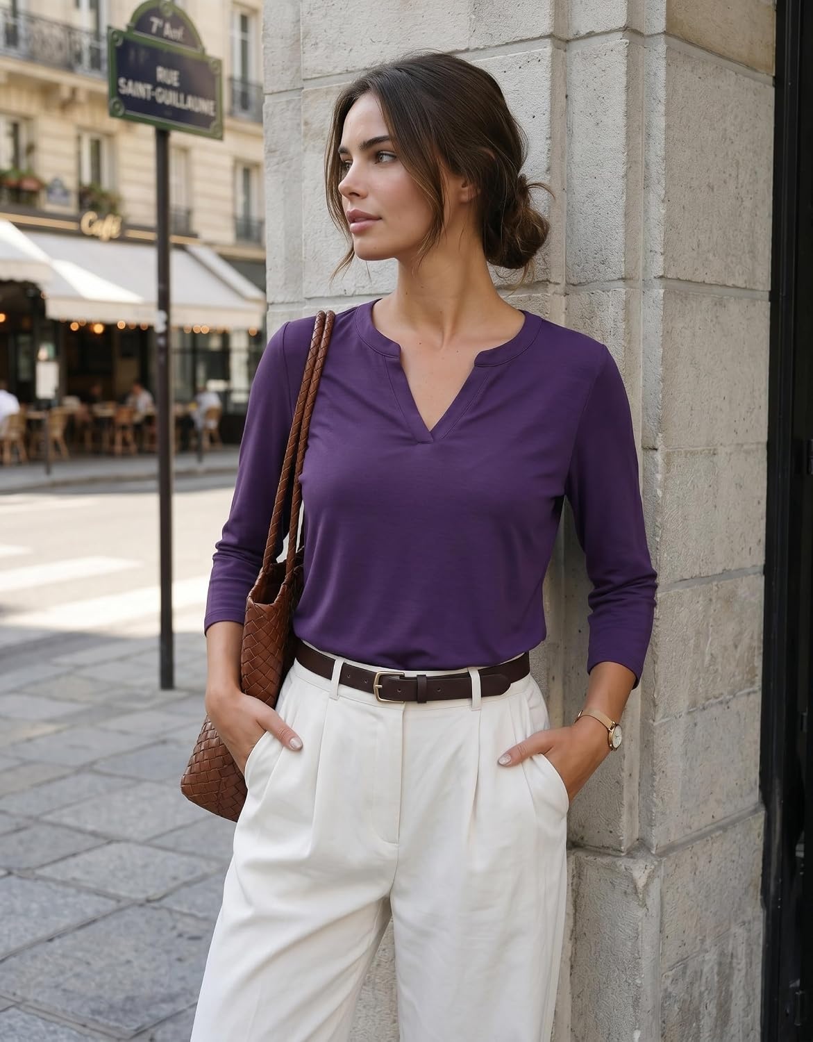image:imageZeagoo Womens 34 Length Sleeve Tops V Neck Tunic Dressy Casual BlousePurple