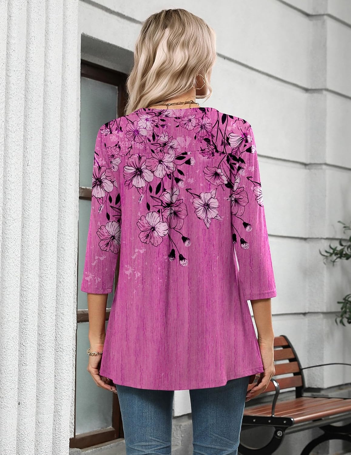 image:imageZeagoo Womens 34 Length Sleeve Tops V Neck Tunic Dressy Casual BlousePurple Floral
