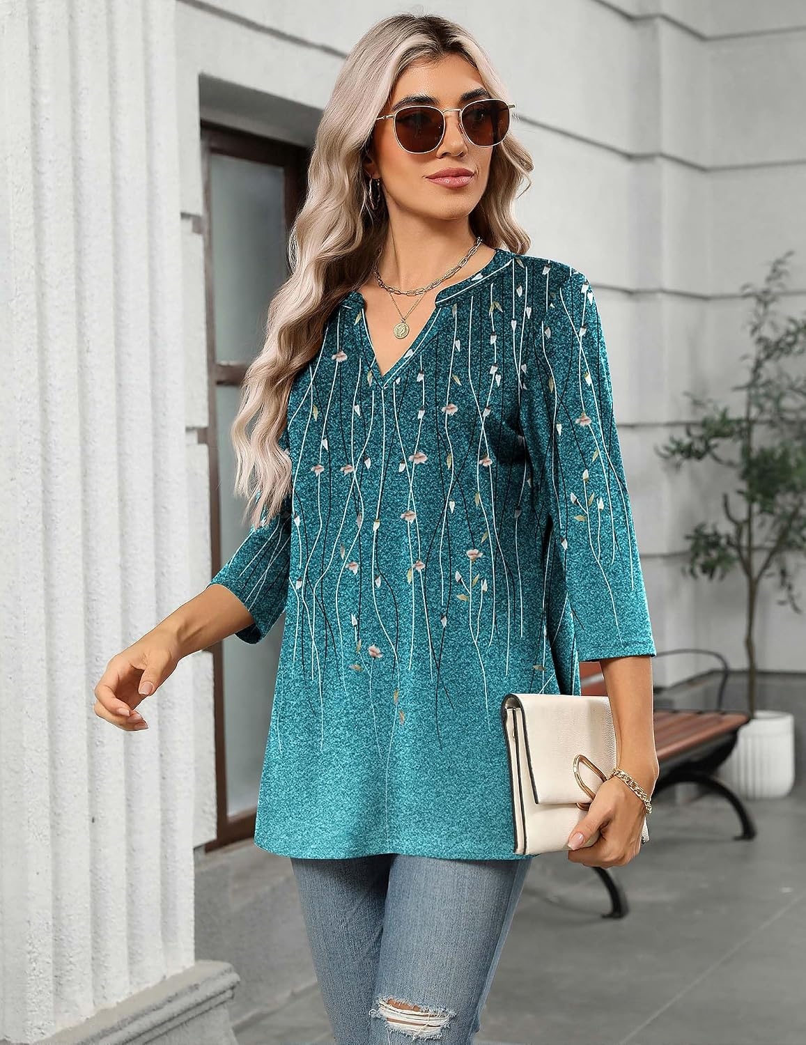 image:imageZeagoo Womens 34 Length Sleeve Tops V Neck Tunic Dressy Casual BlouseWillowfloral