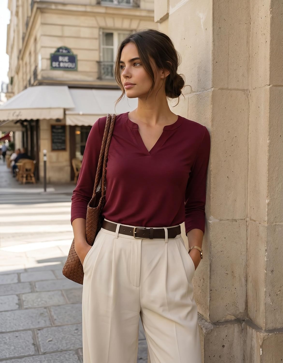 image:imageZeagoo Womens 34 Length Sleeve Tops V Neck Tunic Dressy Casual BlouseWine Red